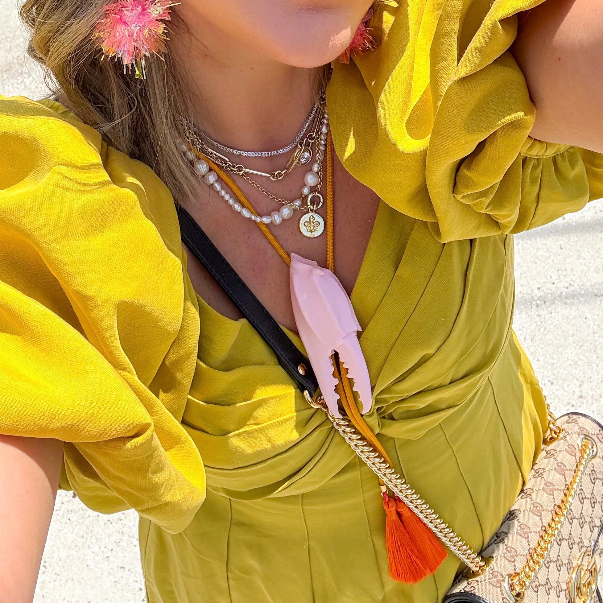 Crab Claw Bolo Blush Pink with Golden Yellow & Orange