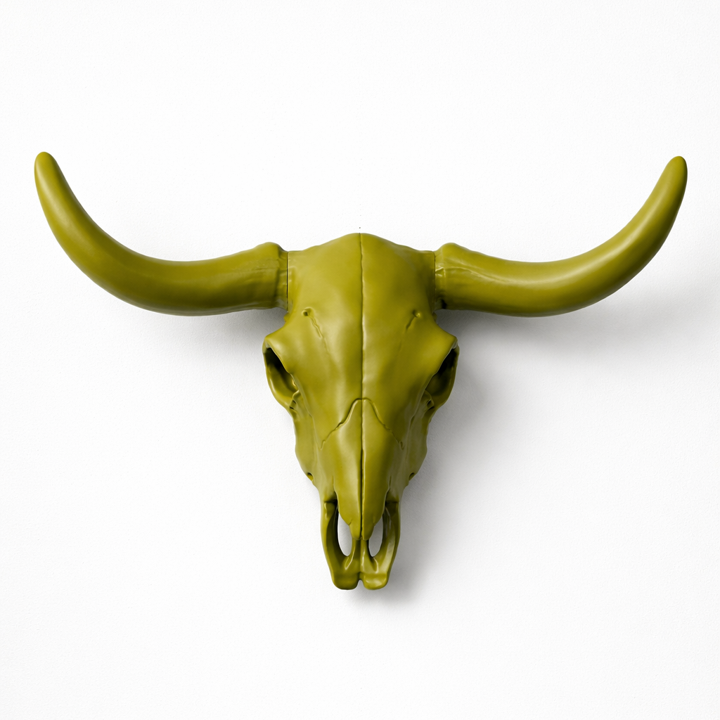 Large Longhorn Wall Sculpture Olive Green