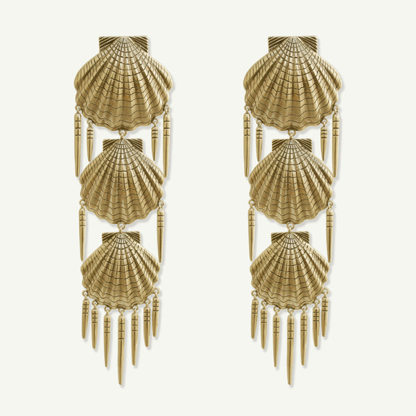 Delmar Shell Statement Earrings in Antique Gold