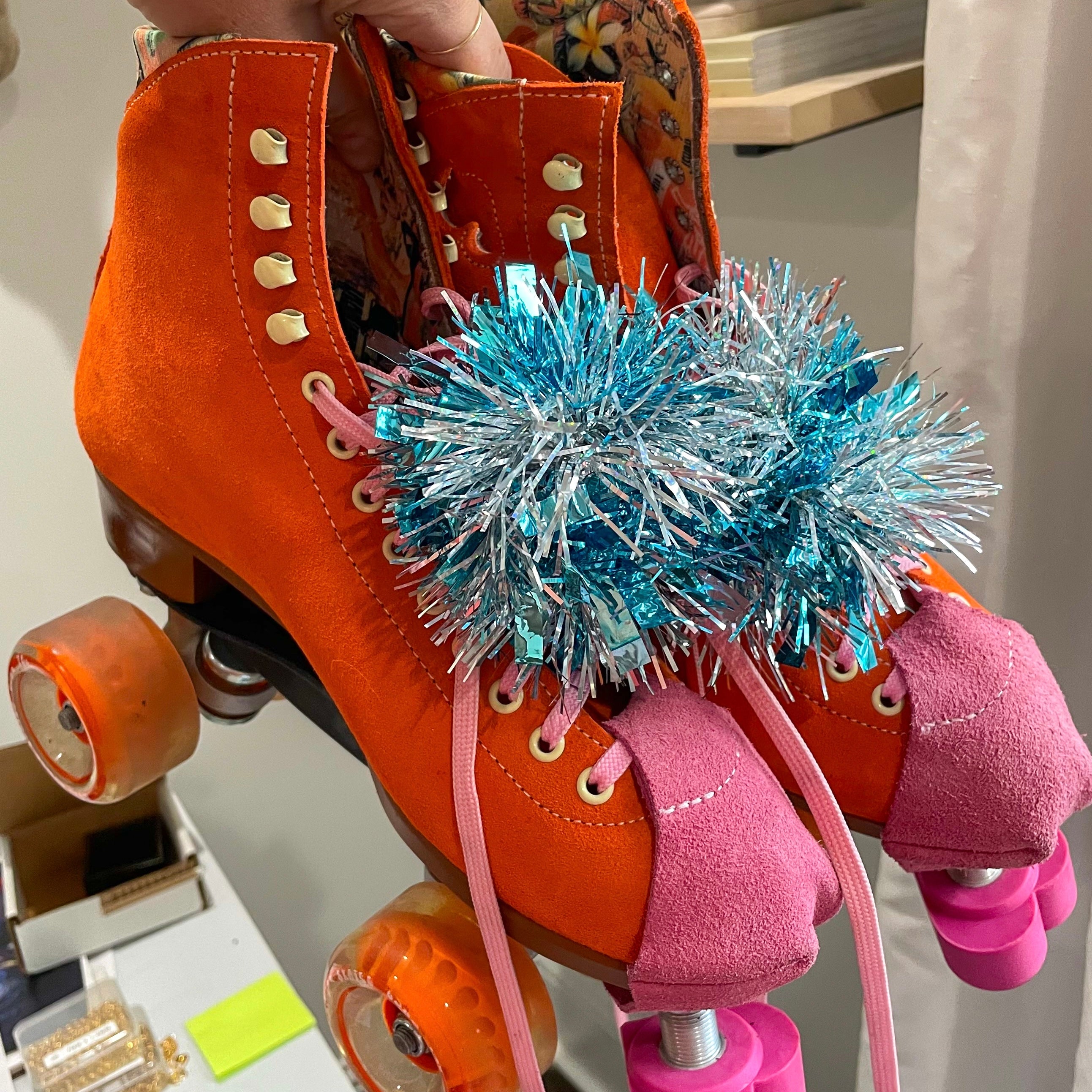 Aqua & Silver Pom Pom Shoe Charms