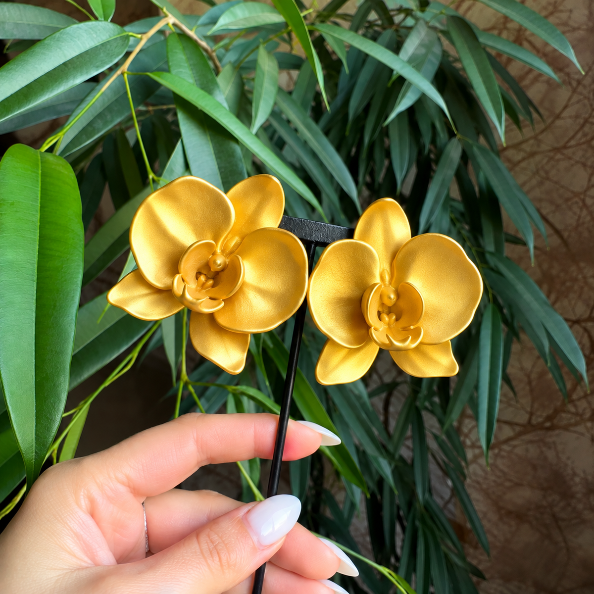 Orchid Gold Statement Earrings
