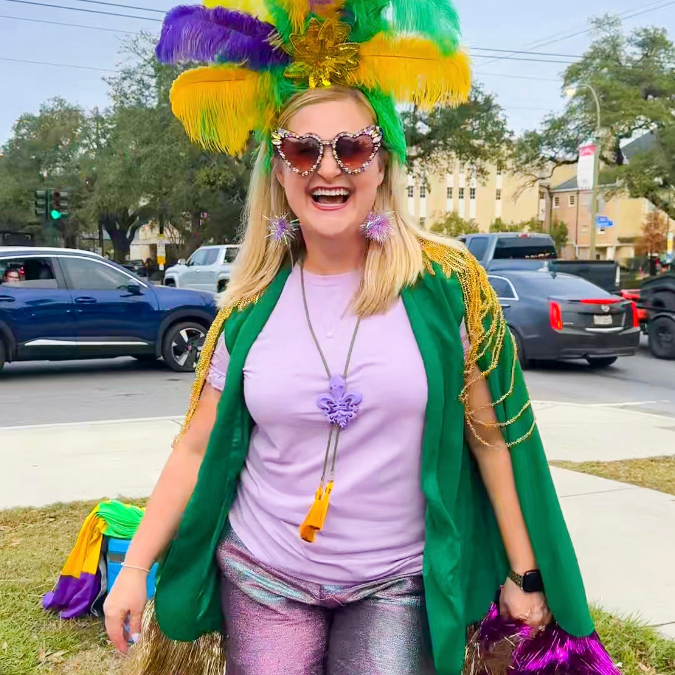 Krewe of Iris Bolo Lavender with Olive & Golden Yellow