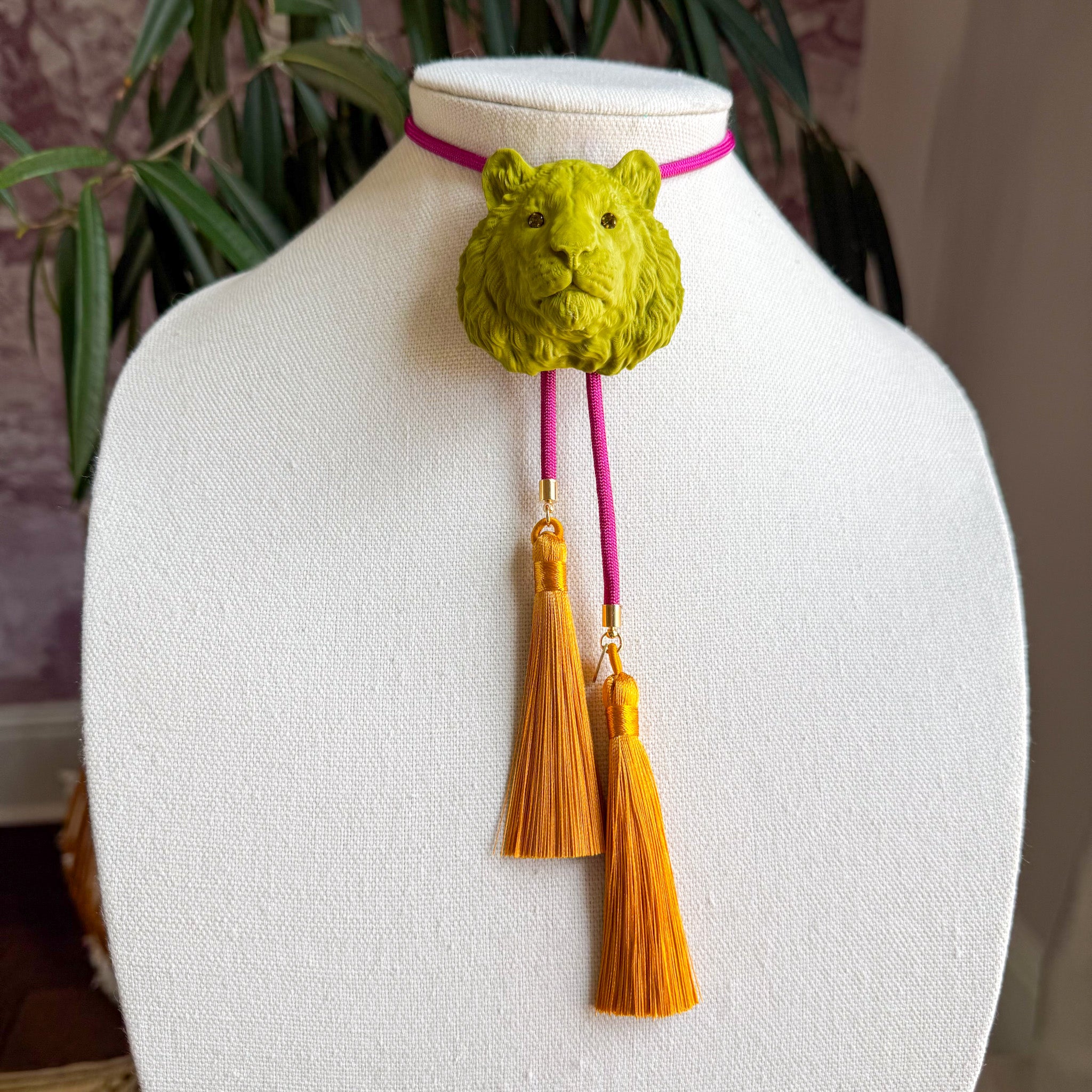 Tiger Bolo Olive Green with Fuchsia & Golden Yellow