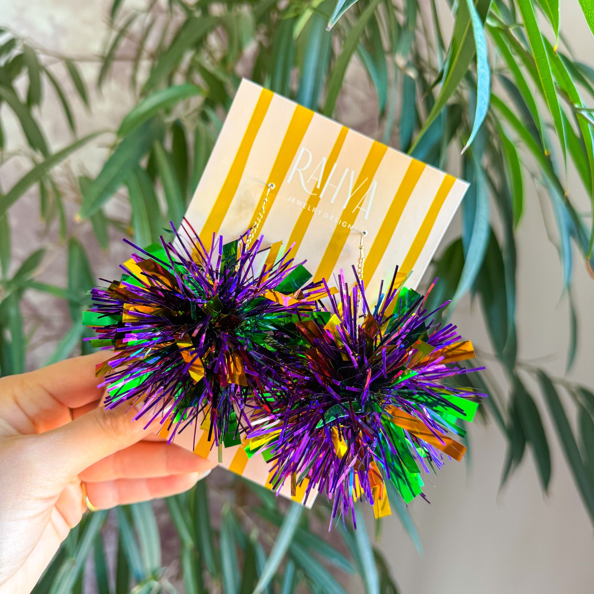 Mardi Gras Trinity Pom Pom Earrings