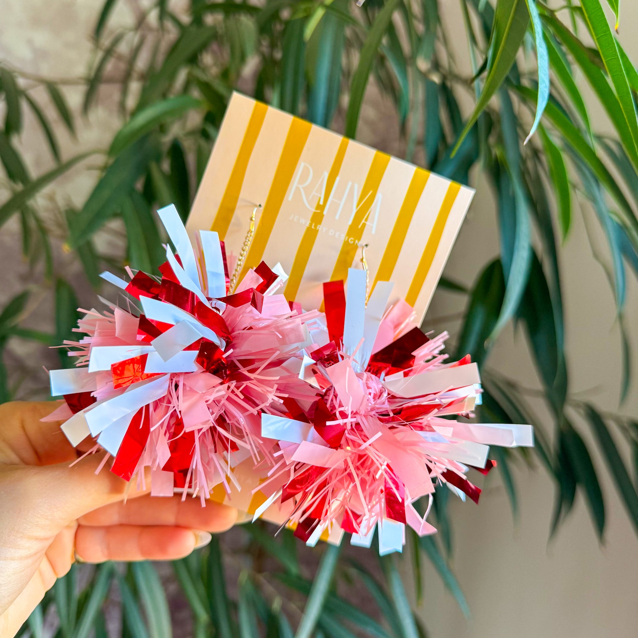 Peppermint Pink, Red & White Pom Pom Earrings