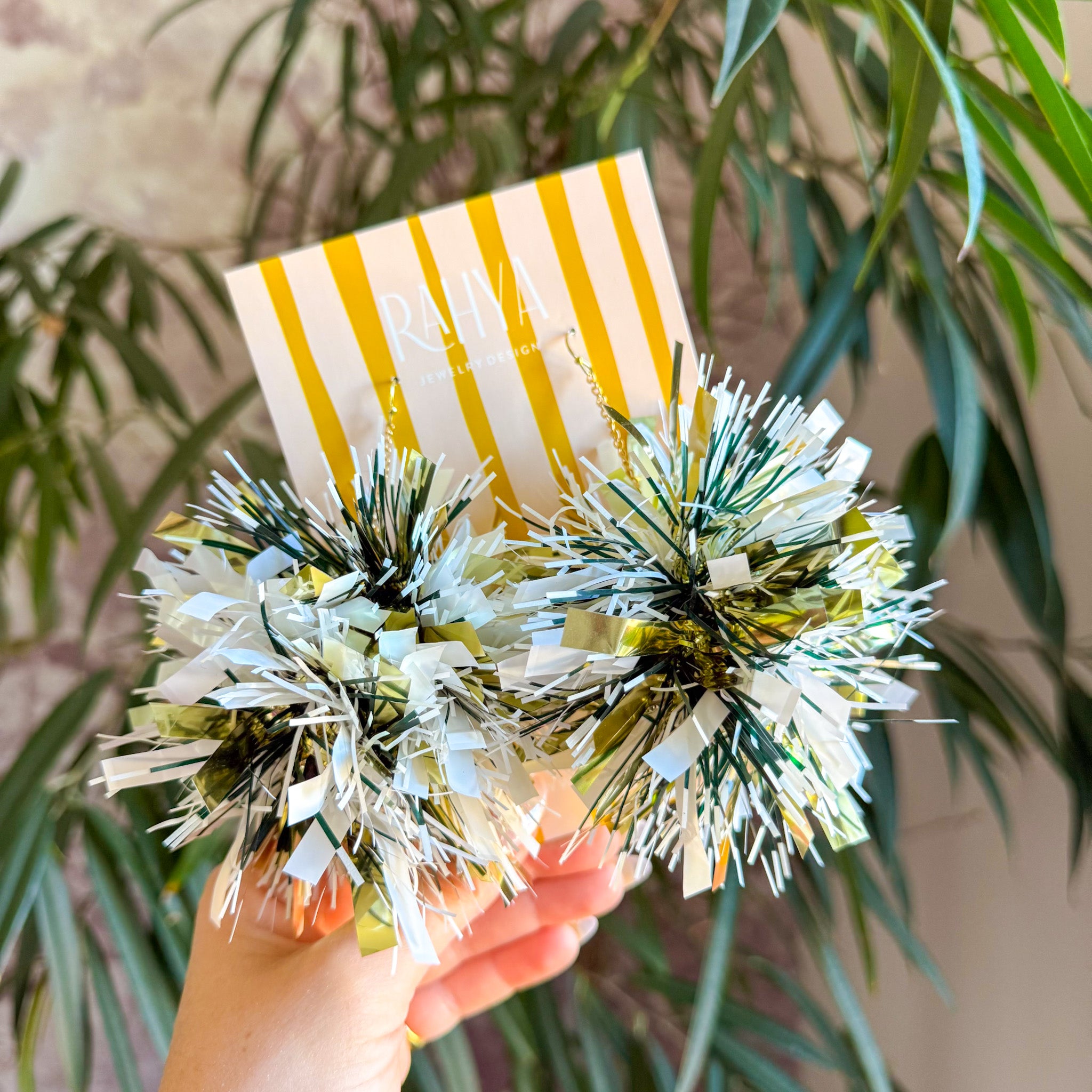 Saints Black, White & Gold Mixed Pom Pom Earrings