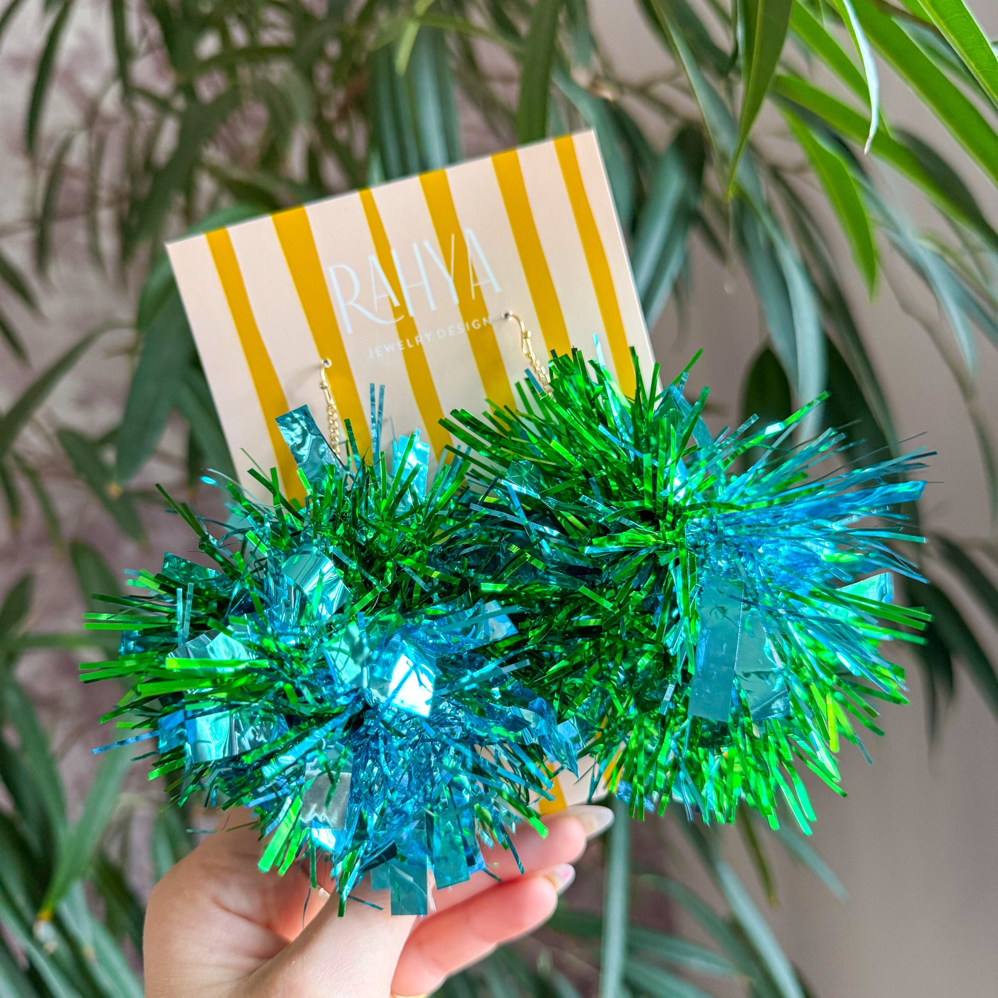 Blue & Green Mixed Pom Pom Earrings