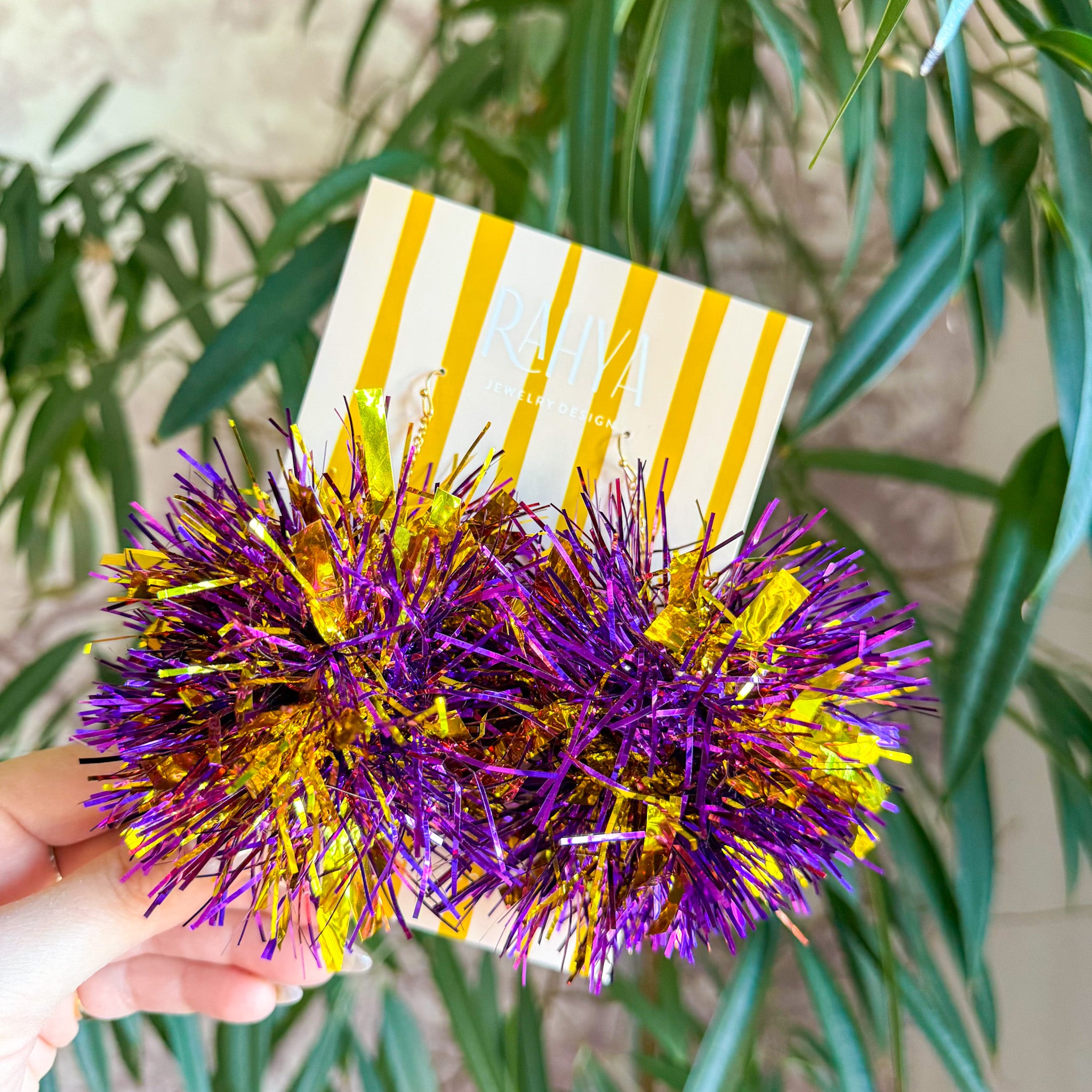 LSU Tiger Fur Purple & Gold Mixed Pom Pom Earrings