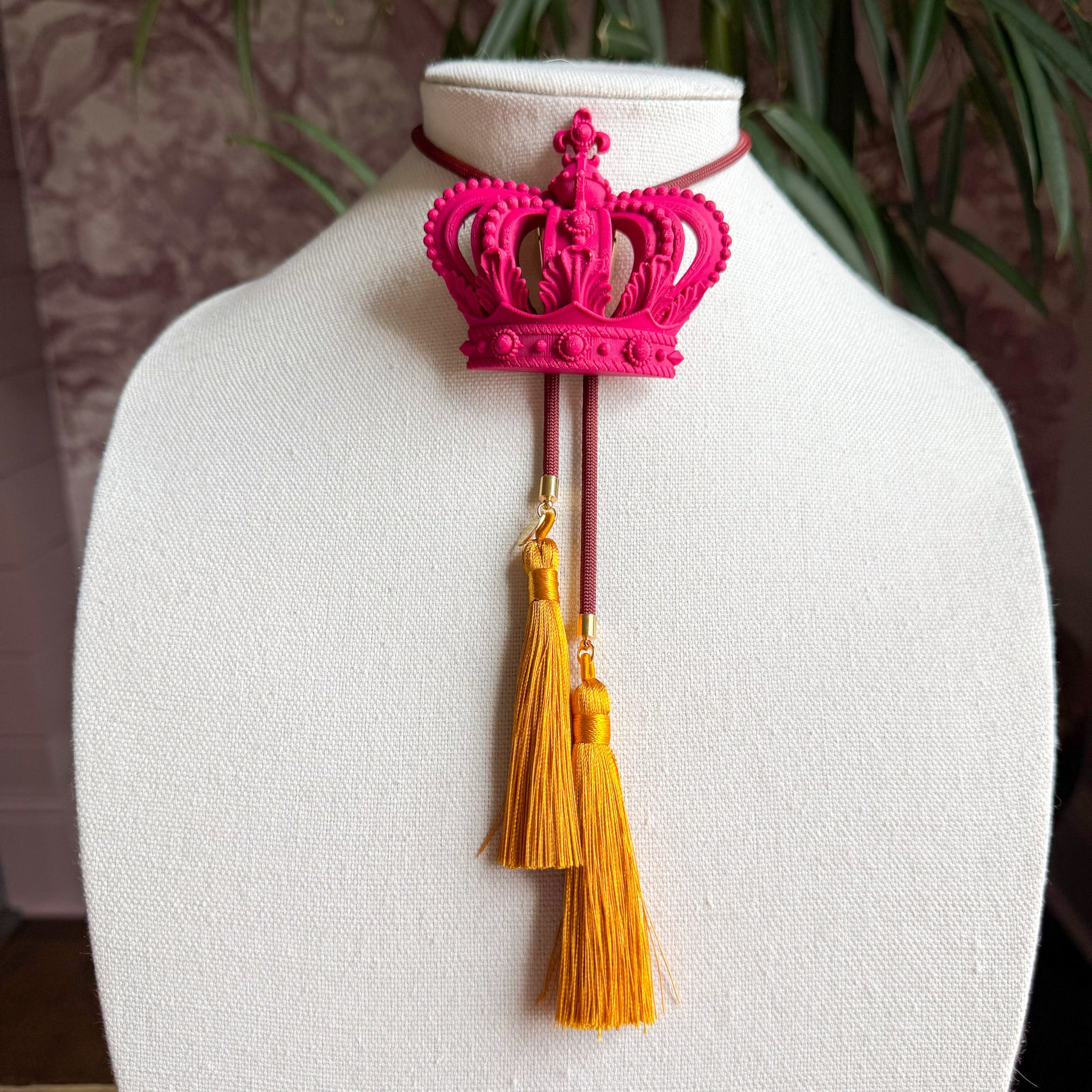 Crown Bolo Raspberry Pink with Maroon & Golden Yellow
