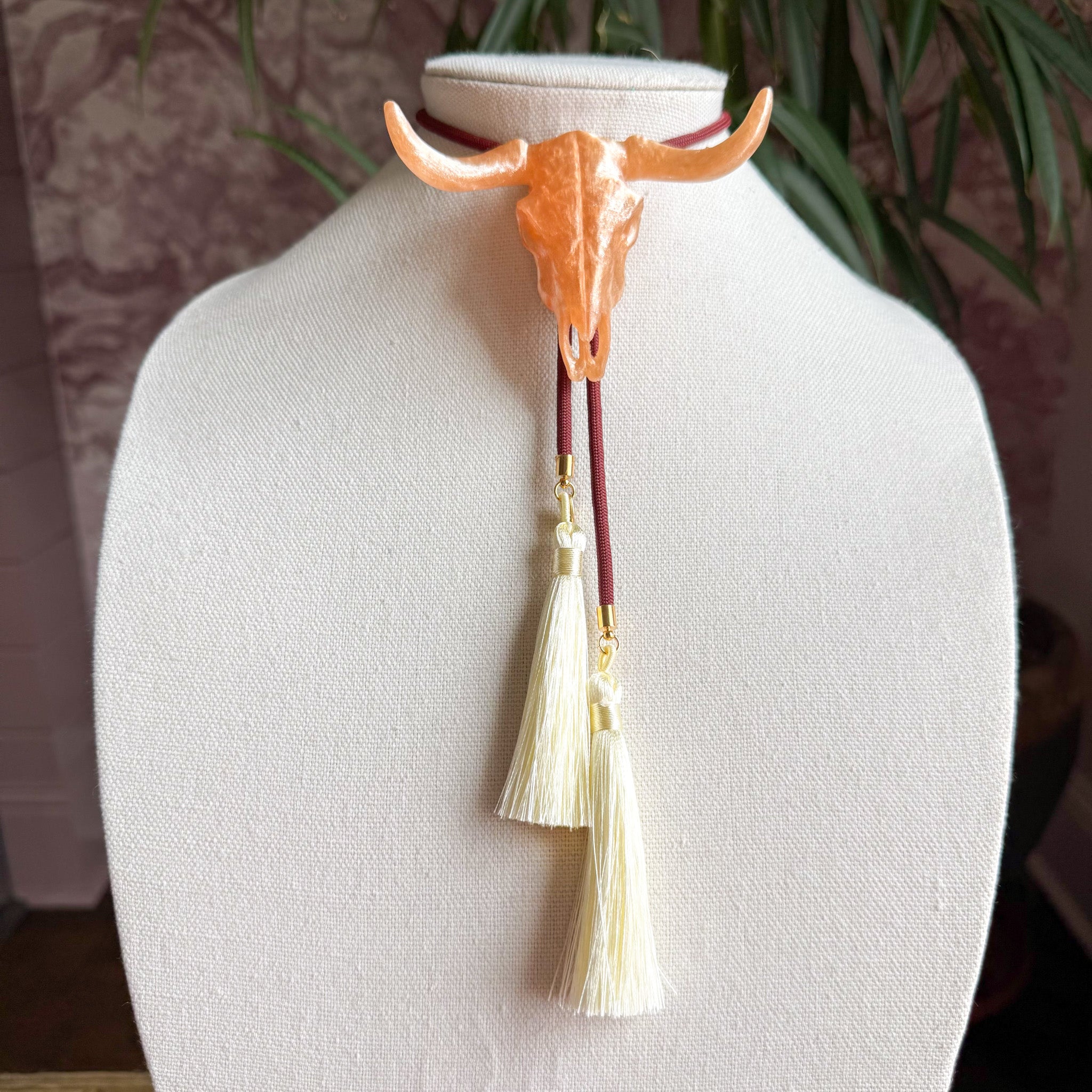 Longhorn Bolo Smokey Quartz with Maroon & Ivory