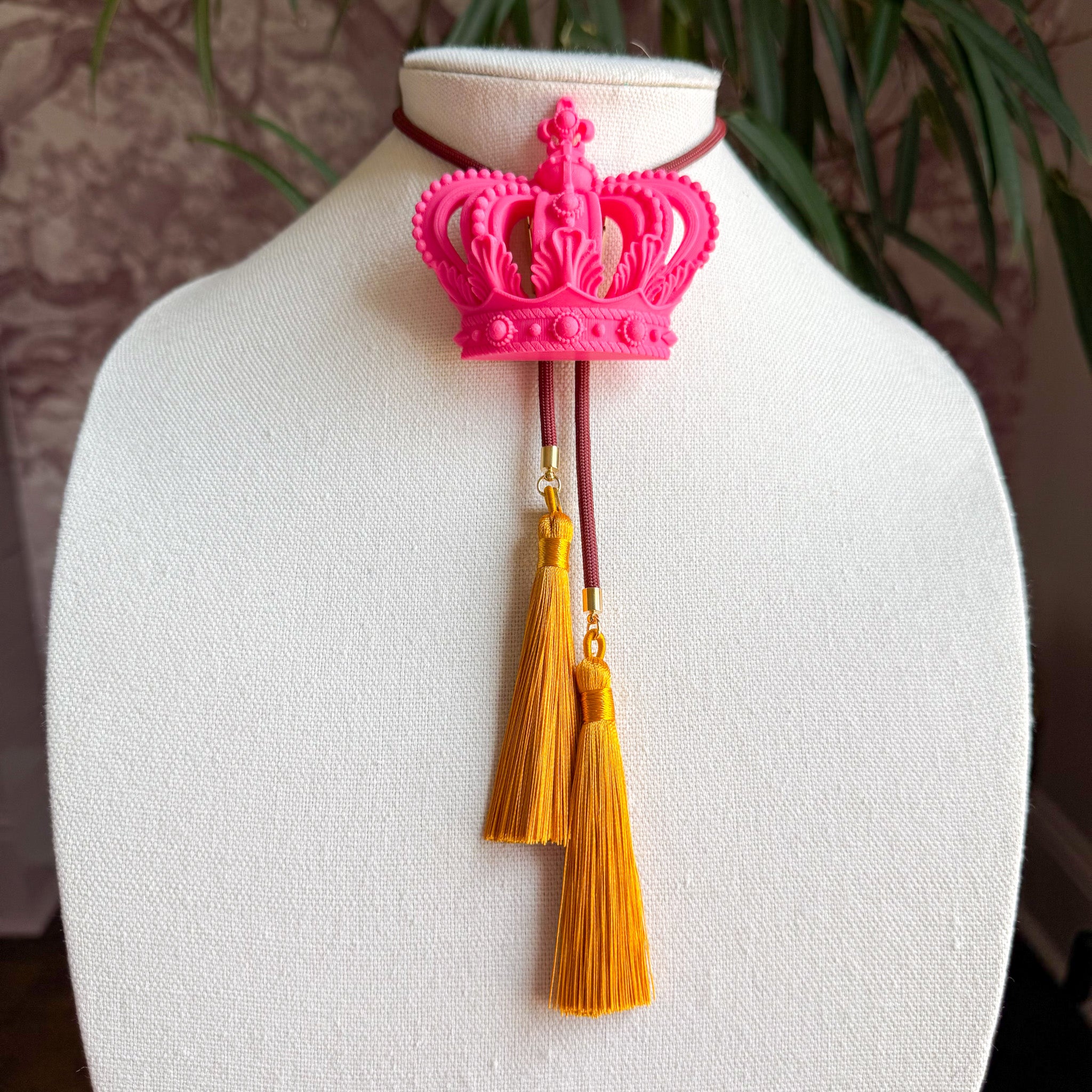 Crown Bolo Flamingo Pink with Maroon & Golden Yellow