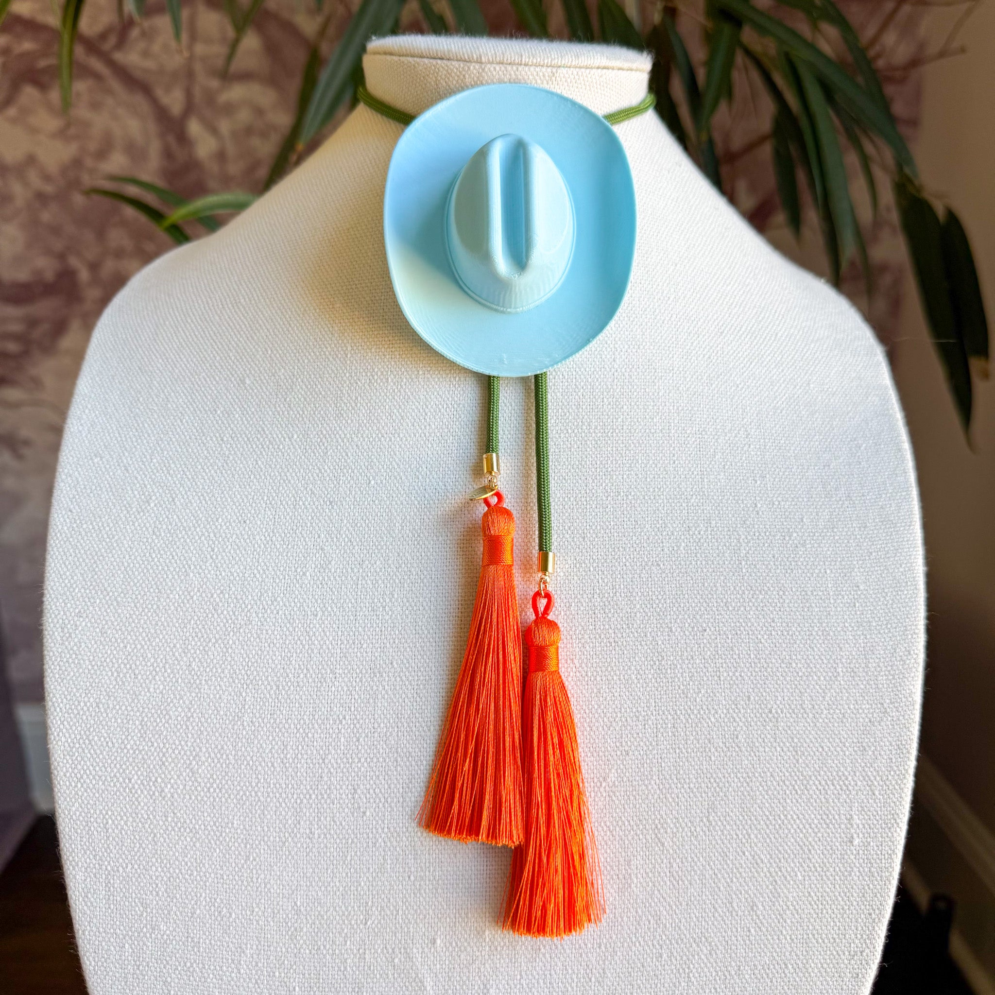 Cowboy Hat Bolo Baby Blue with Olive & Orange