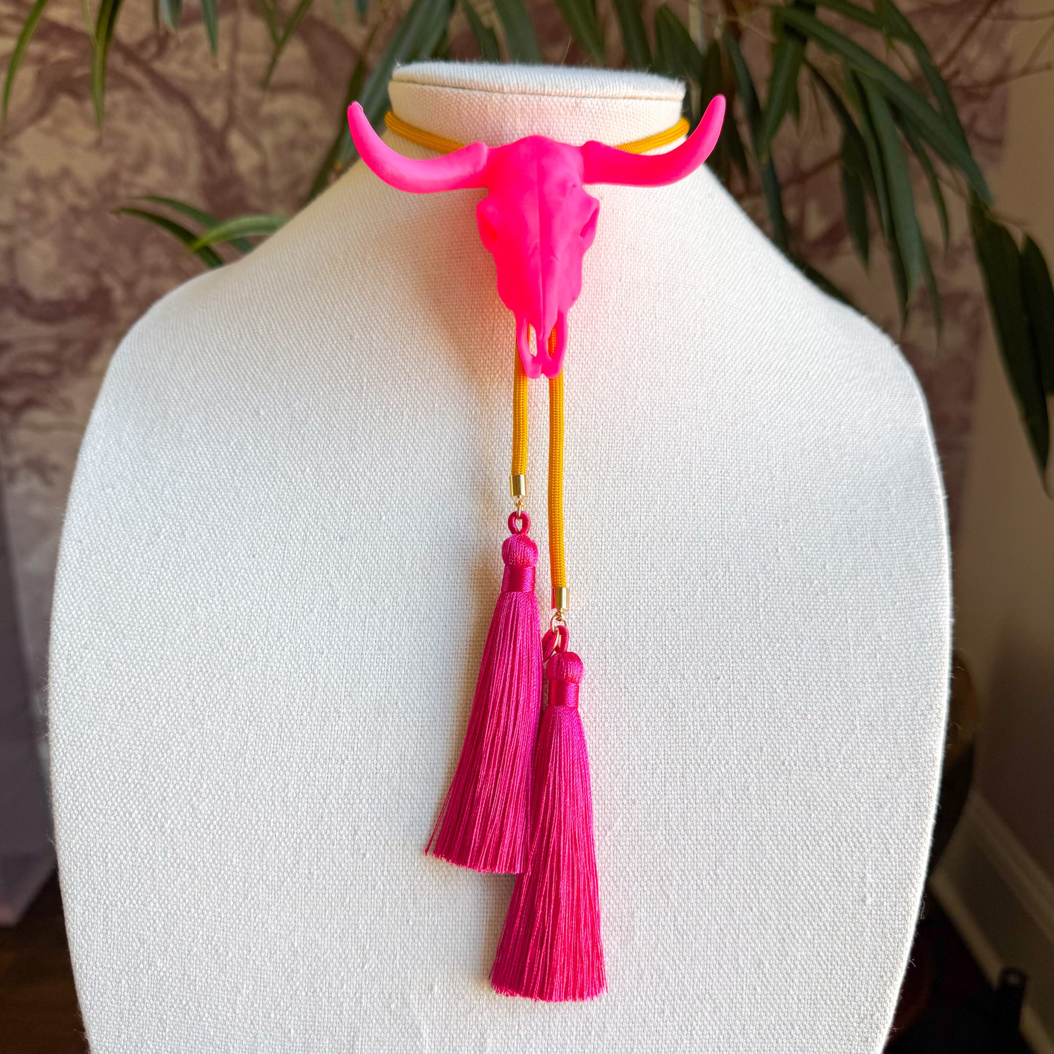 Longhorn Bolo Neon Pink with Golden Yellow & Fuchsia