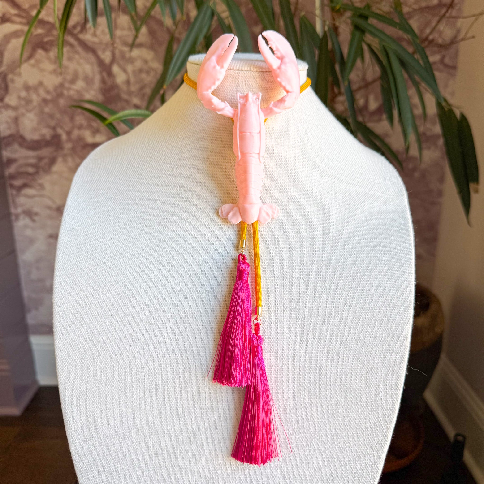 Crawfish Lobster Bolo Blush Pink with Golden Yellow & Fuchsia