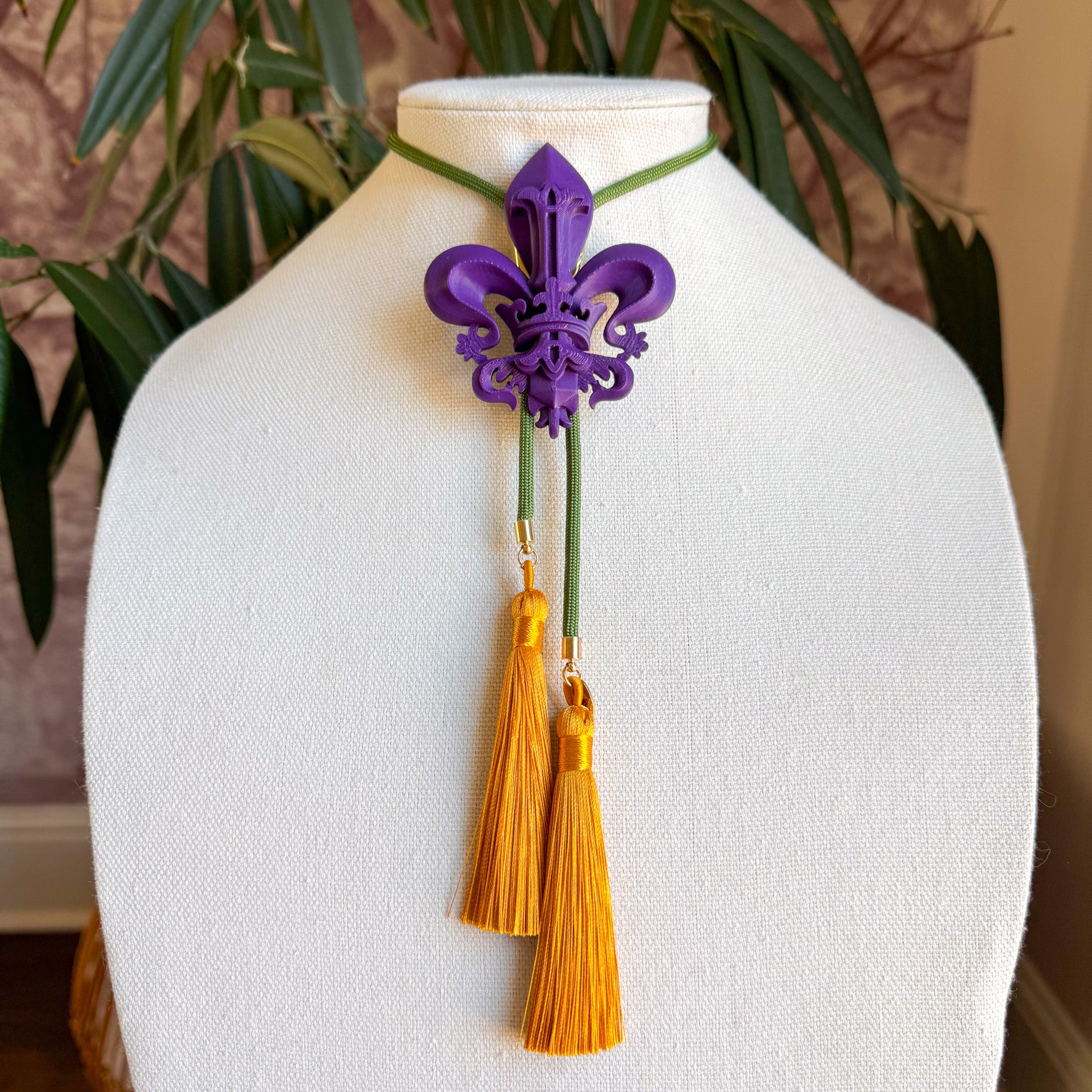 Krewe of Iris Bolo Deep Purple with Olive & Golden Yellow