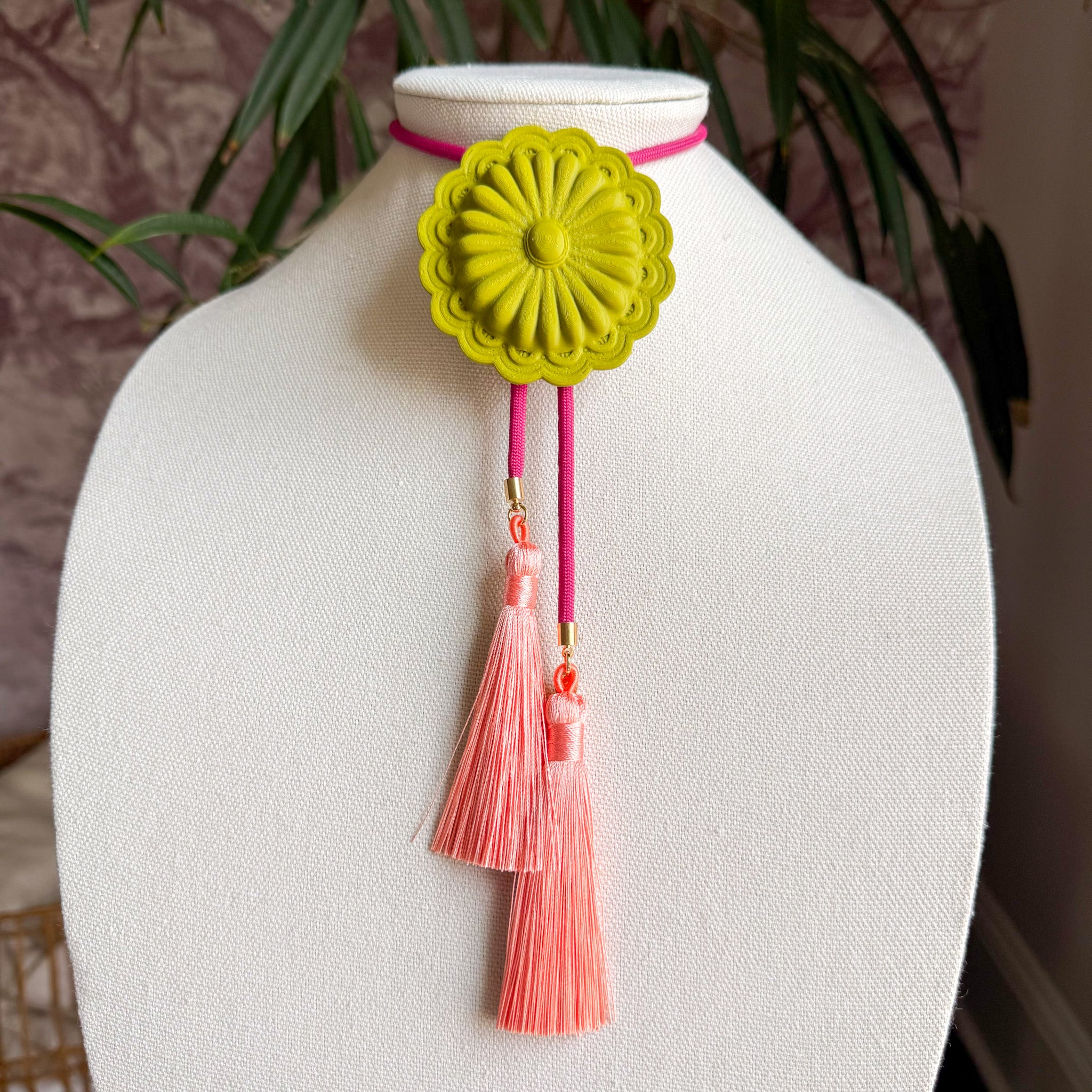 Concho Bolo Olive Green with Fuchsia & Peach