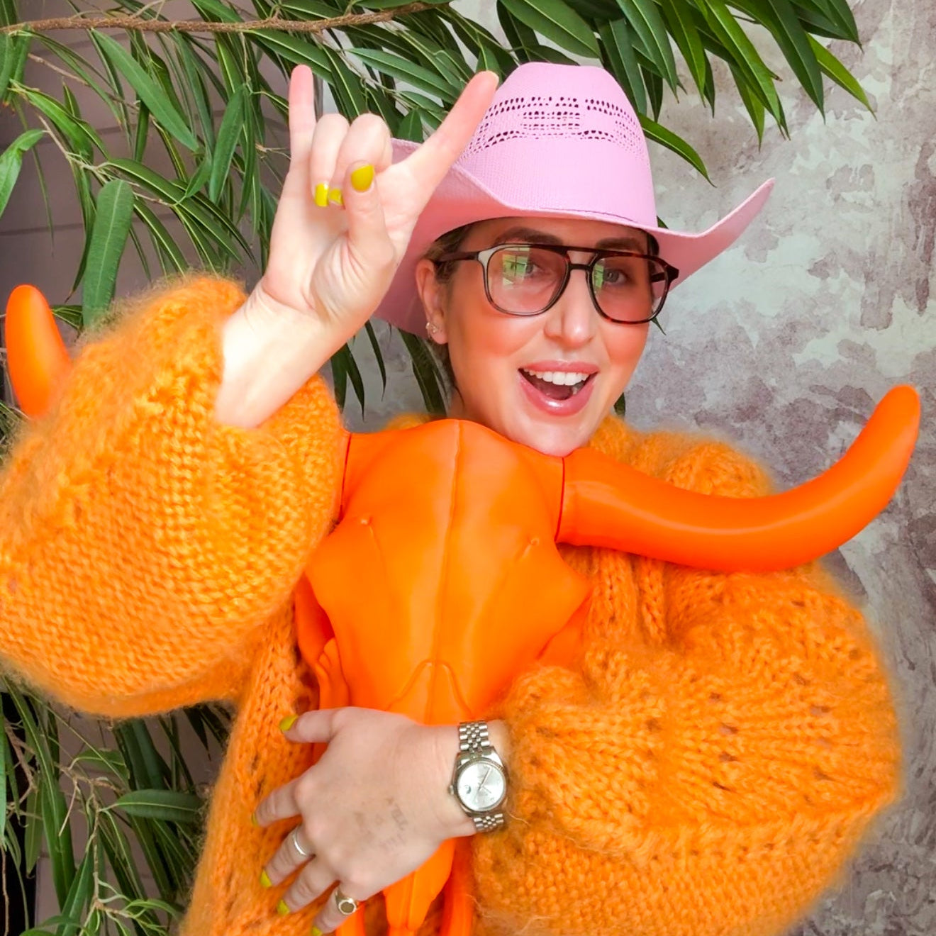 Large Longhorn Wall Sculpture Blush Pink