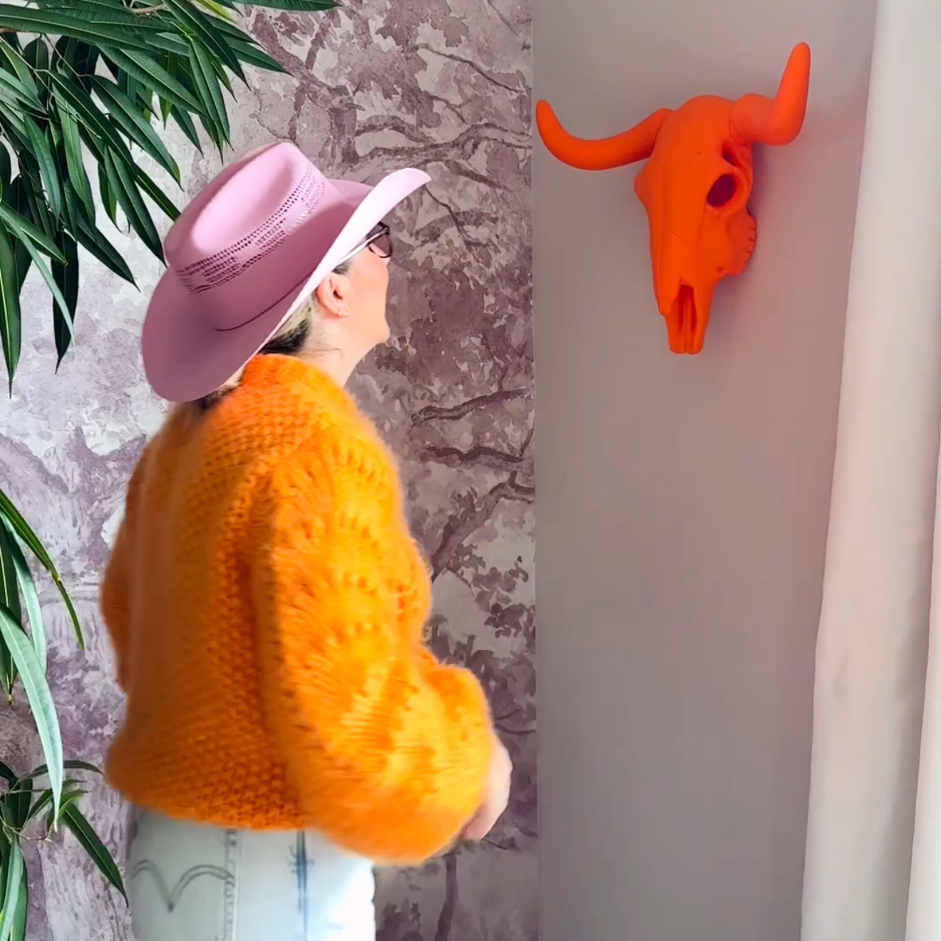 Large Longhorn Wall Sculpture Blush Pink