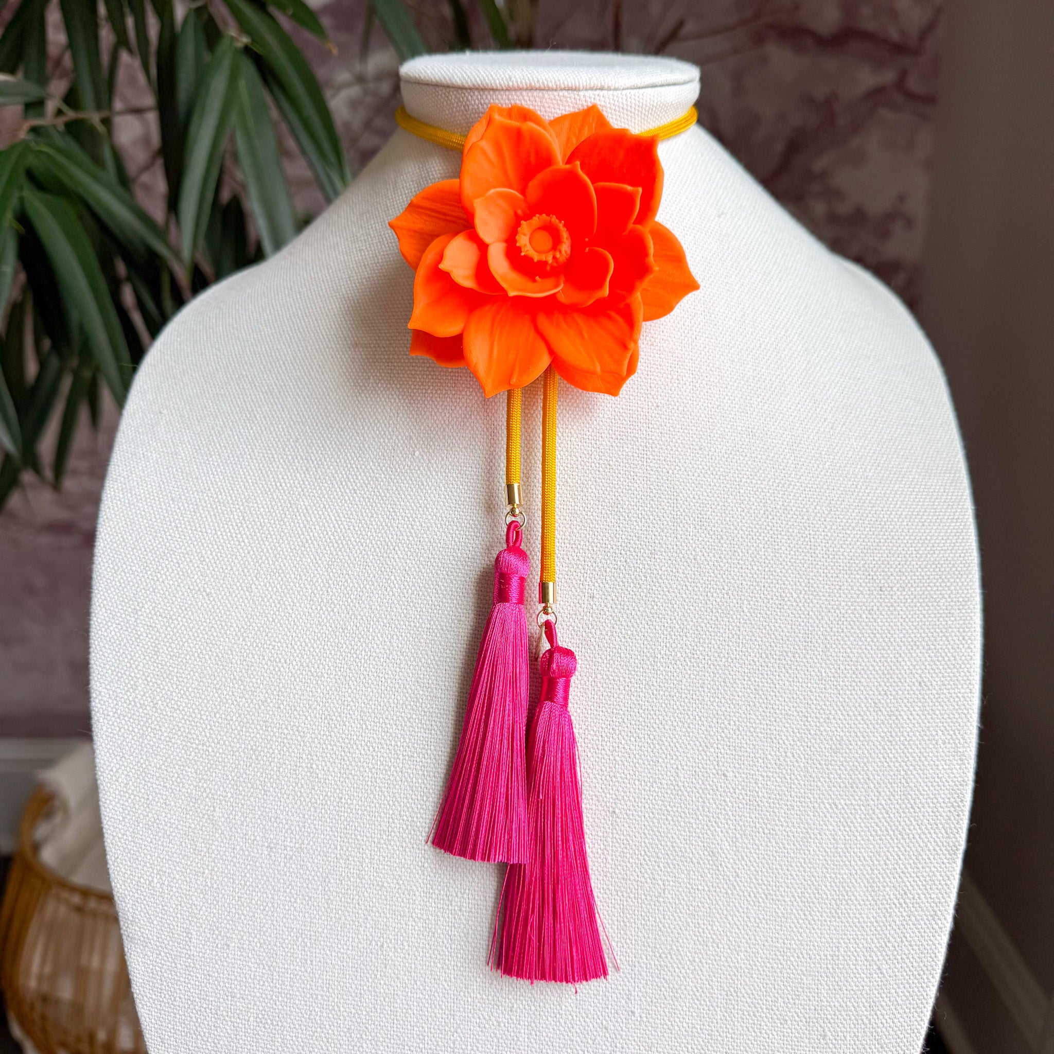 Lotus Flower Bolo Orange Citrus with Golden Yellow & Fuchsia