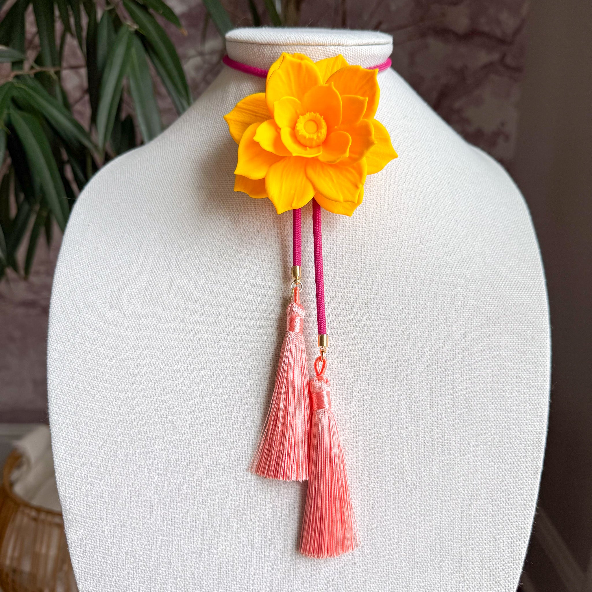 Lotus Flower Bolo Sunflower Yellow with Fuchsia & Peach