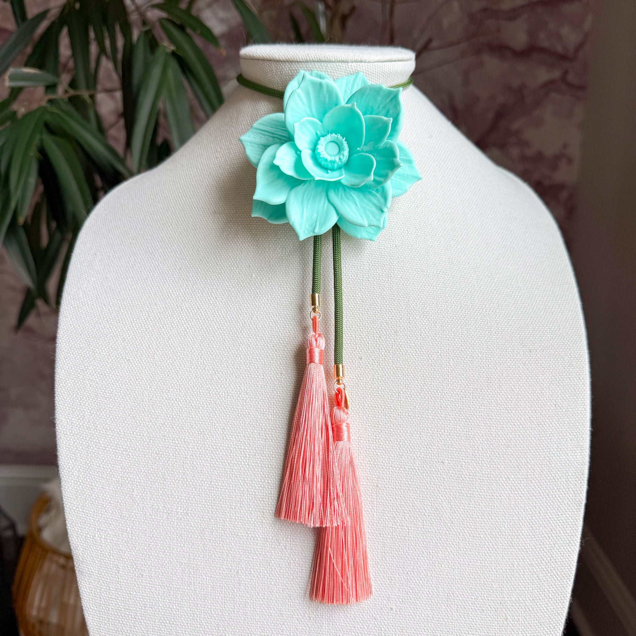 Lotus Flower Bolo Turquoise with Olive & Peach