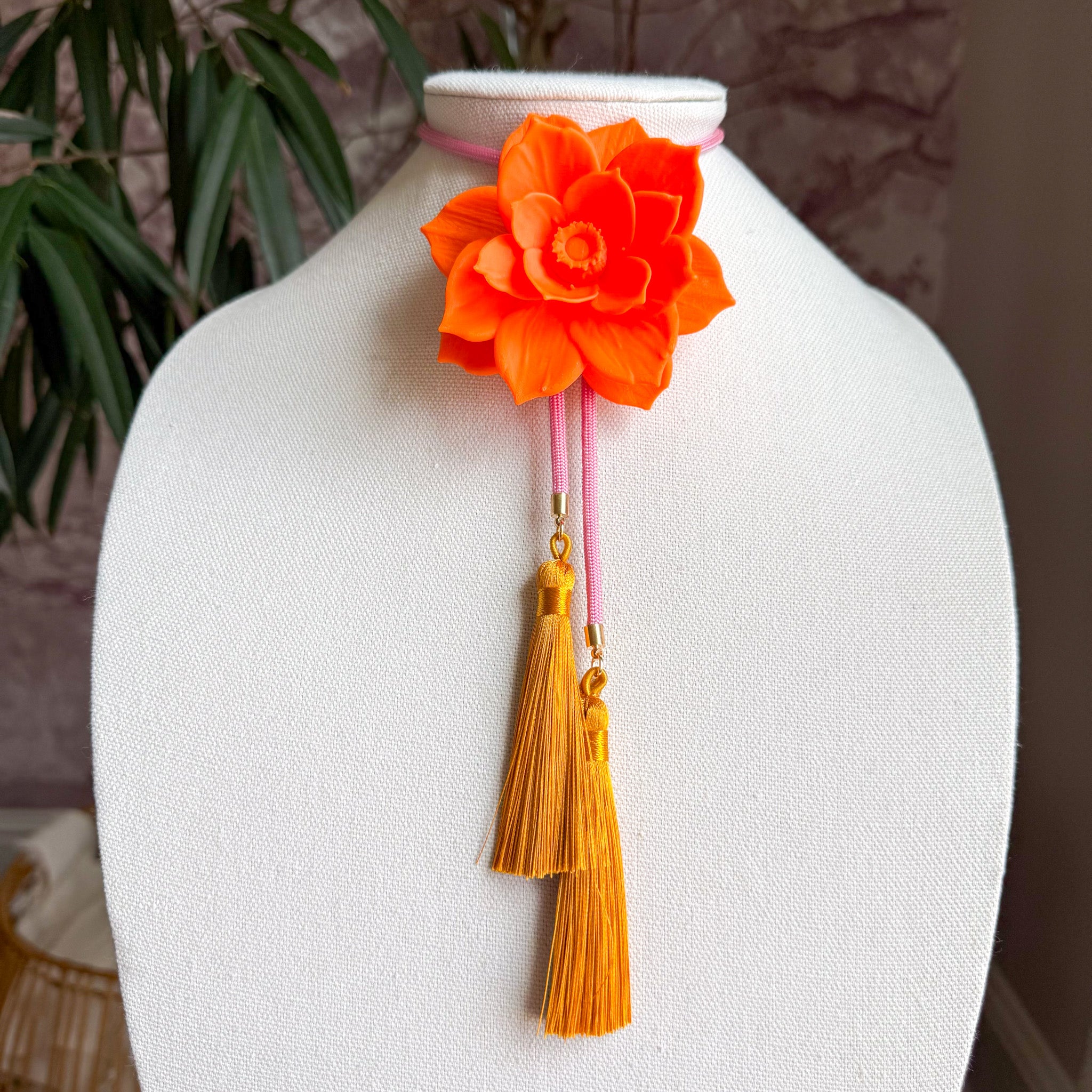 Lotus Flower Bolo Orange Citrus with Bubblegum Pink & Golden Yellow