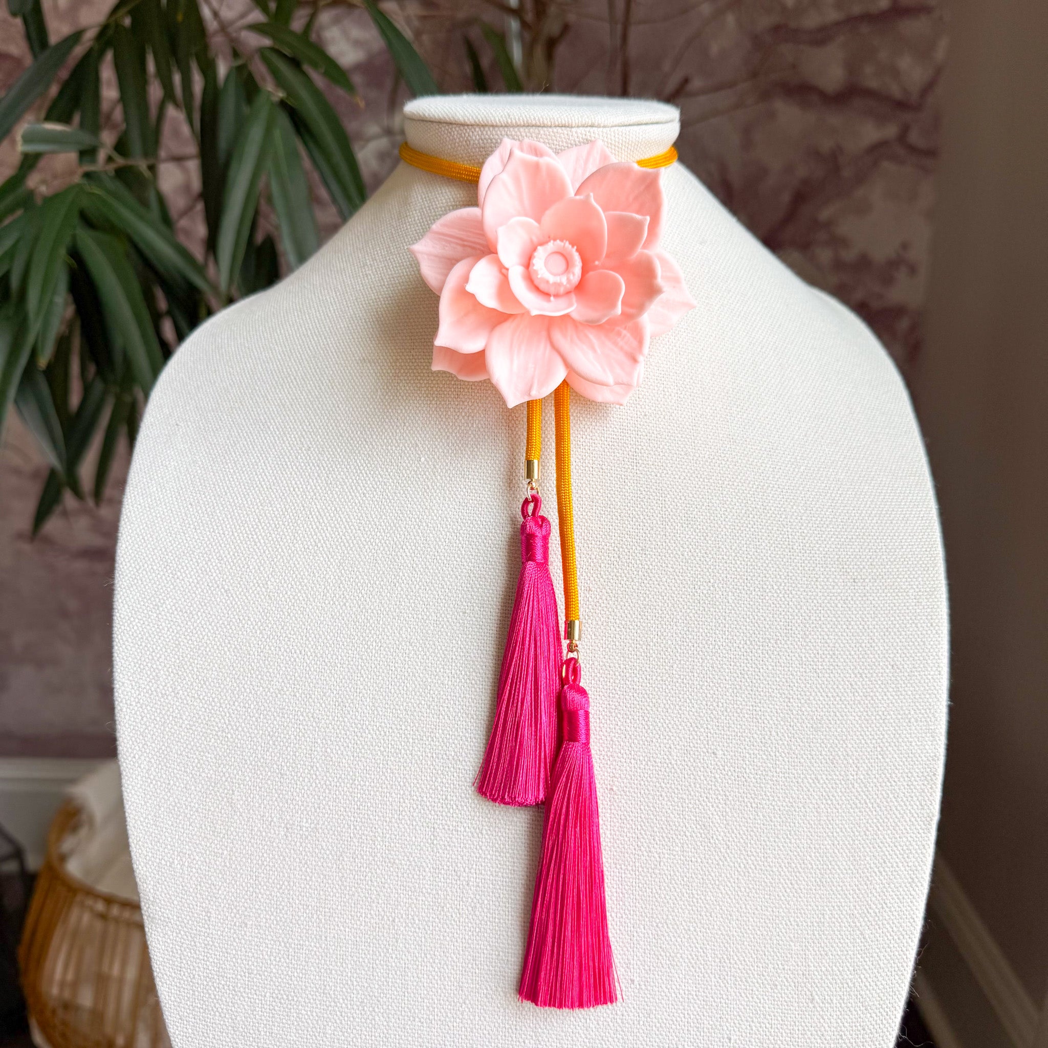 Lotus Flower Bolo Blush Pink with Golden Yellow & Fuchsia