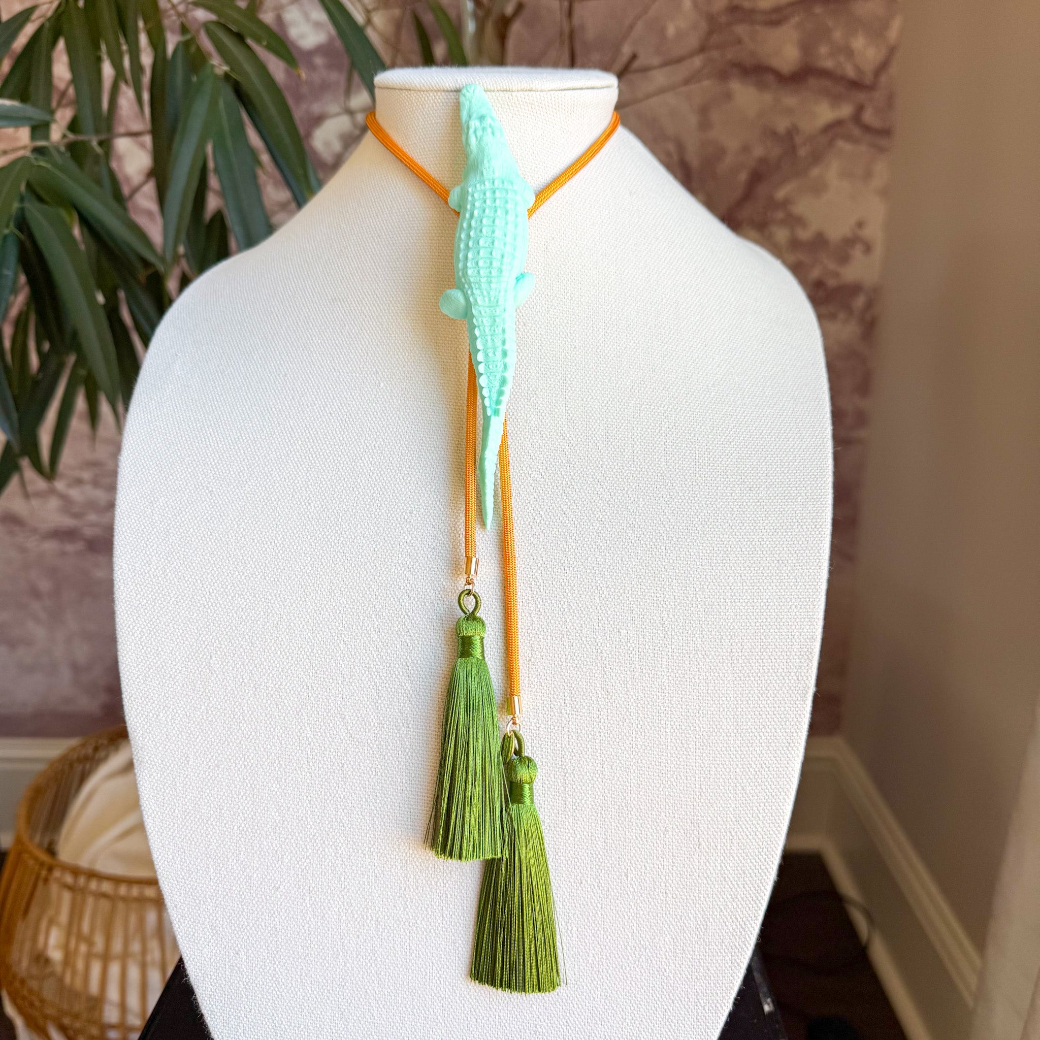 Alligator Bolo Turquoise with Golden Yellow & Olive