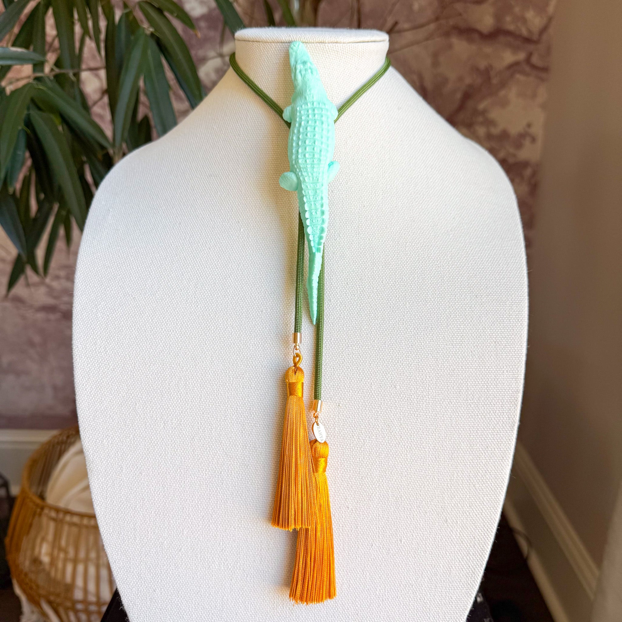 Alligator Bolo Turquoise with Olive & Golden Yellow