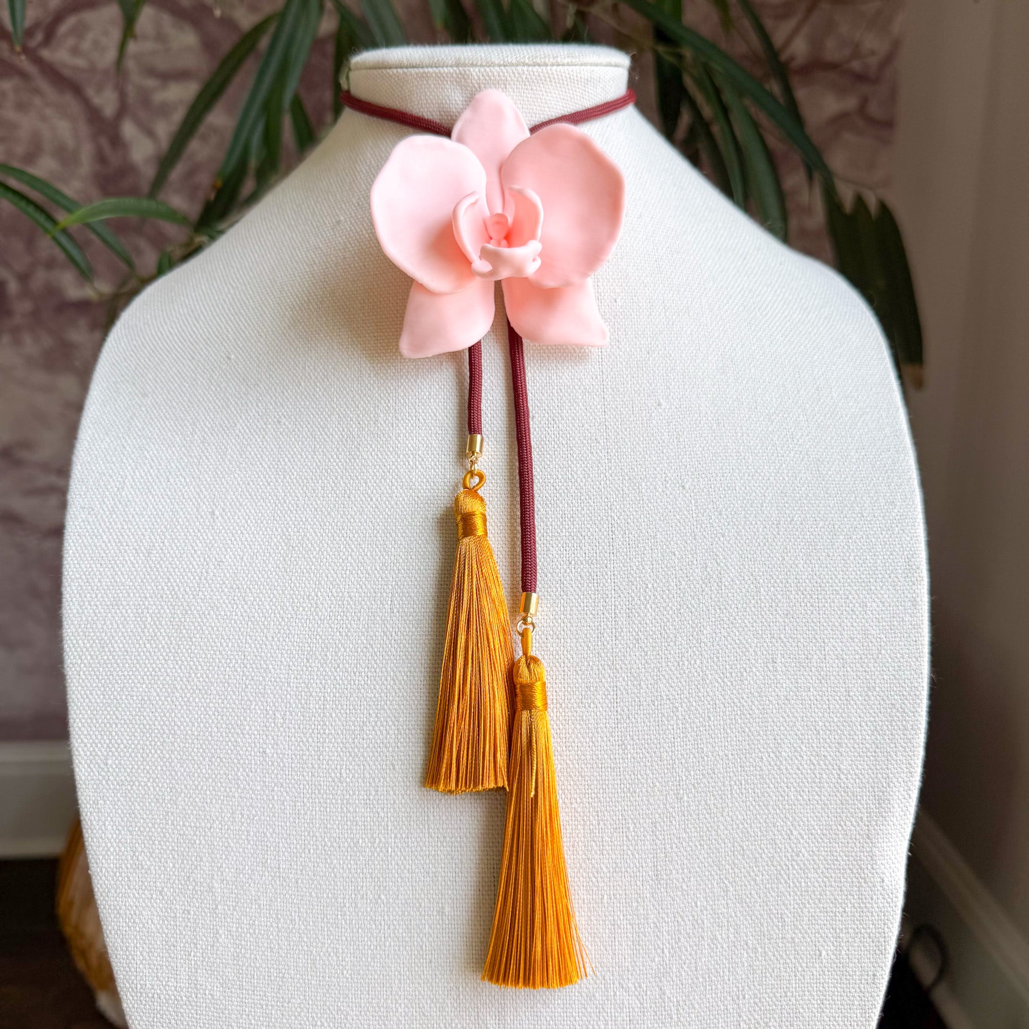Orchid Bolo Blush Pink with Maroon & Golden Yellow