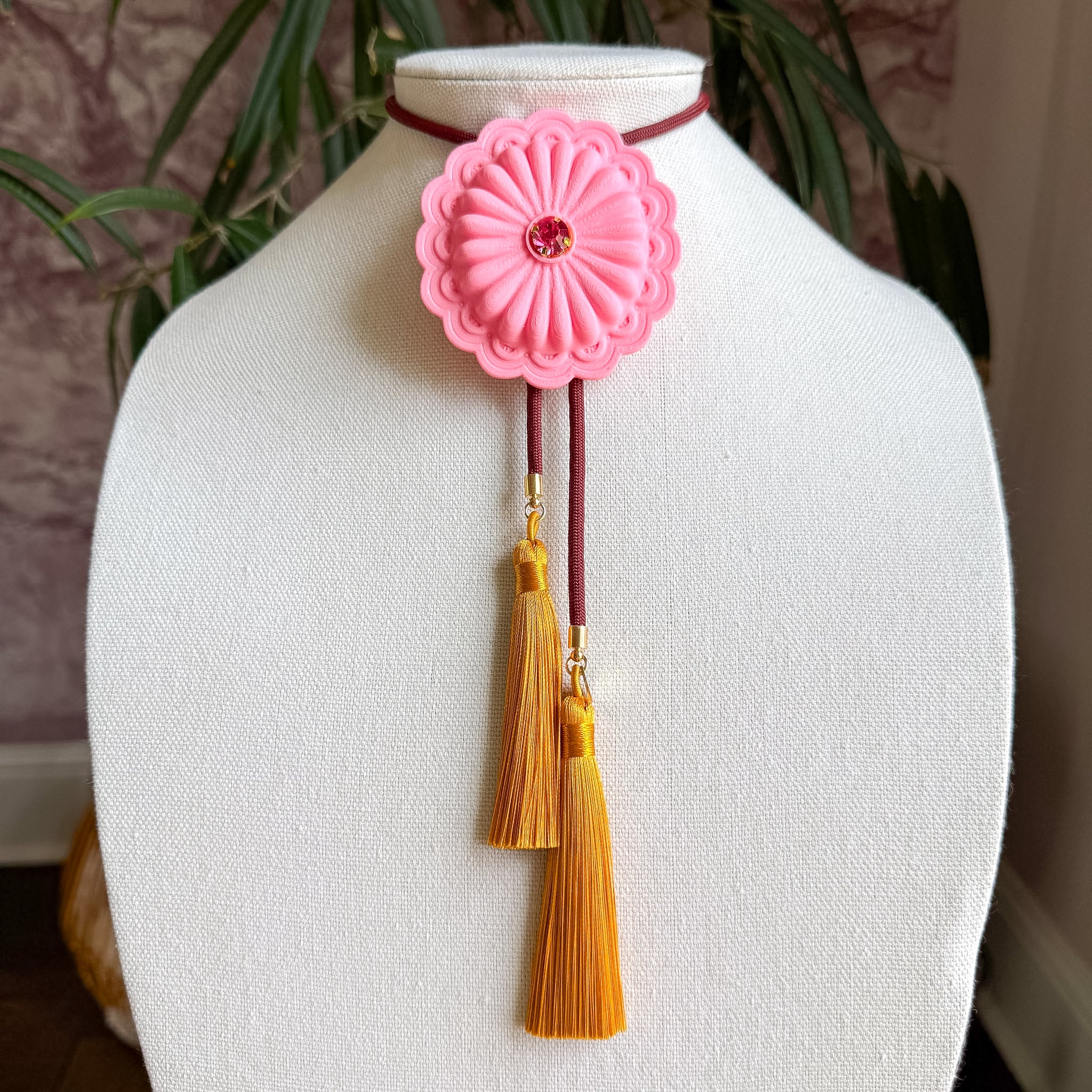 Concho Bolo Bubblegum Pink with Maroon & Golden Yellow