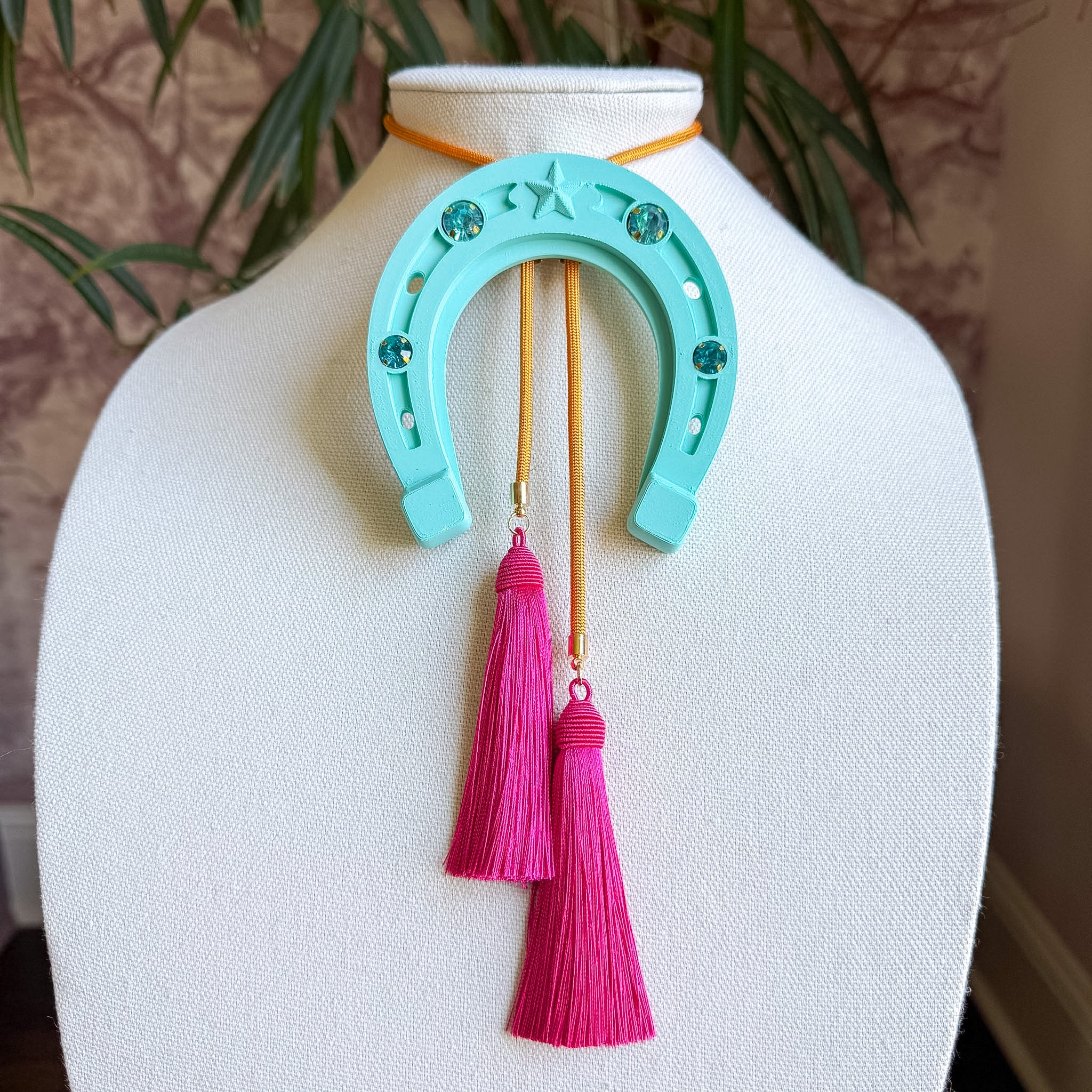 Lucky Horseshoe Bolo Turquoise with Golden Yellow & Fuchsia