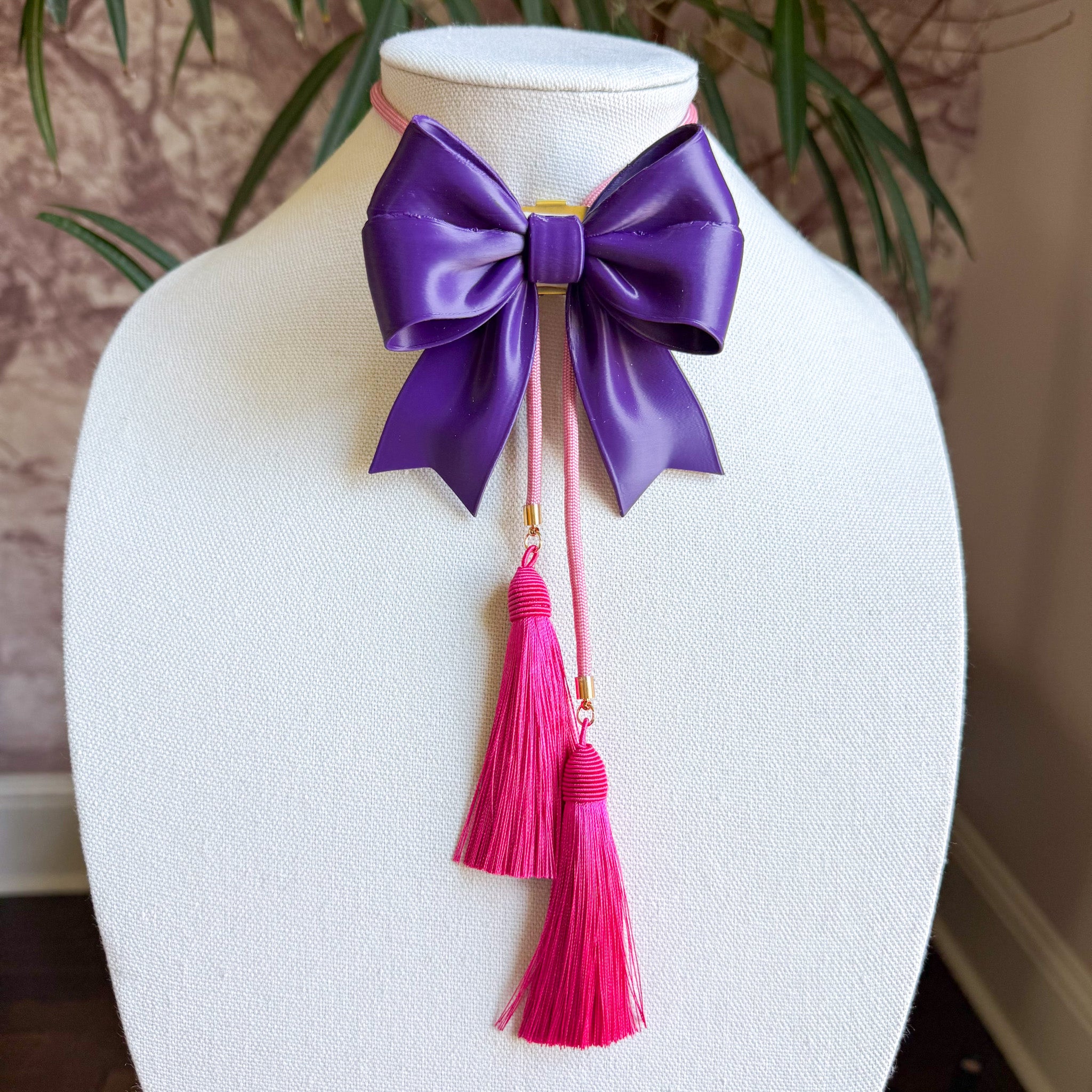 Ribbon Bow Bolo Deep Purple with Bubblegum Pink & Fuchsia