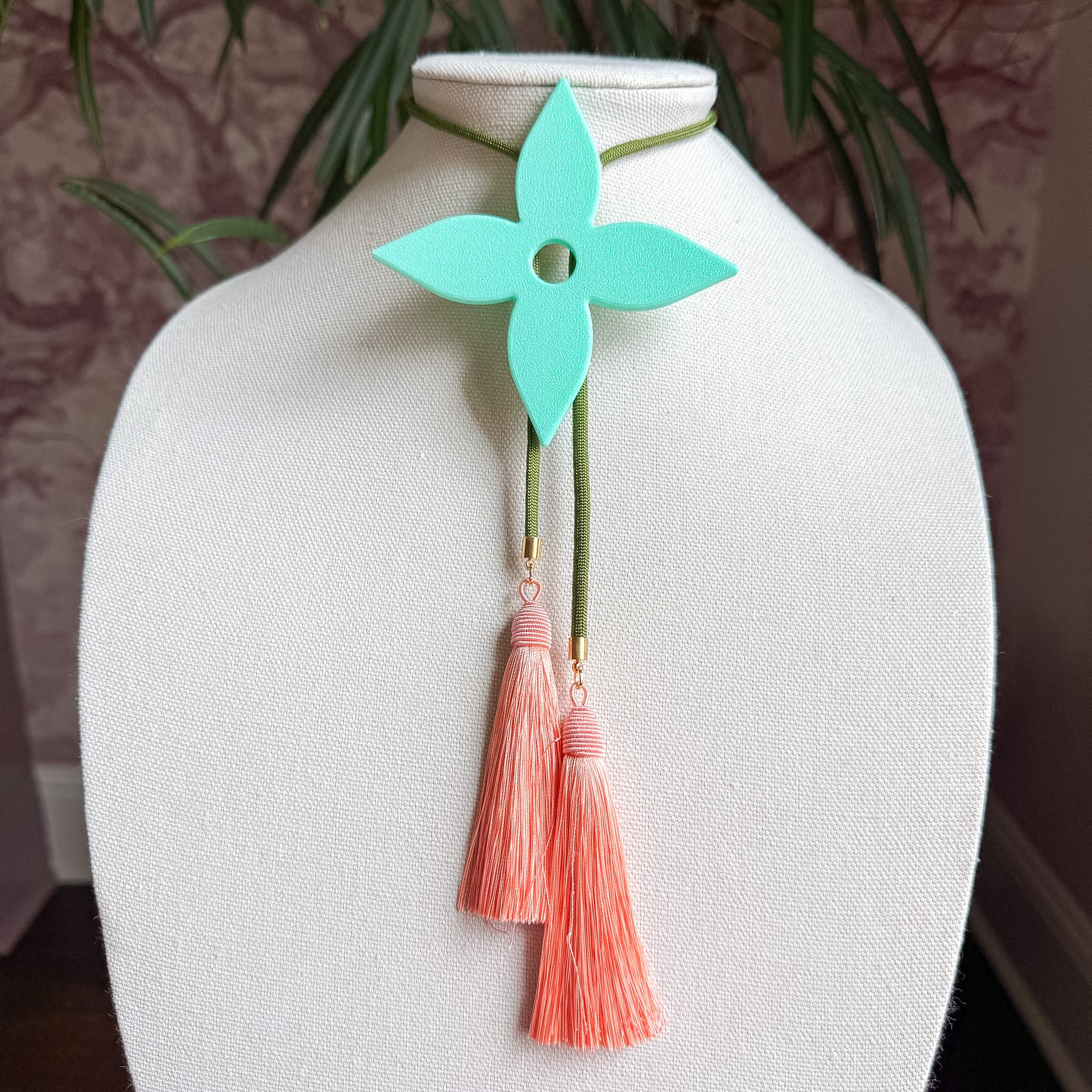 Ace of Diamonds Bolo Turquoise with Olive & Peach