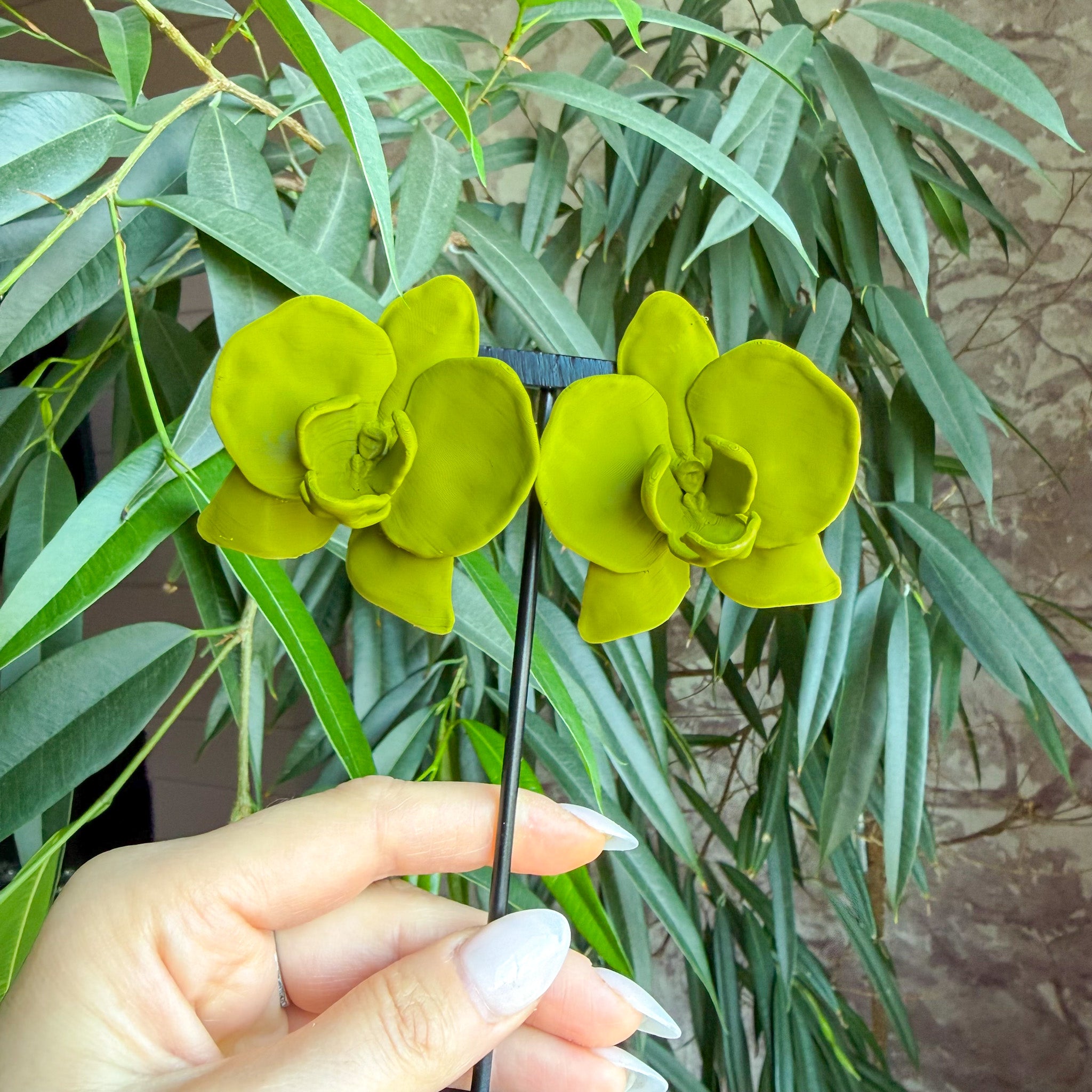 Orchid Olive Green Statement Earrings