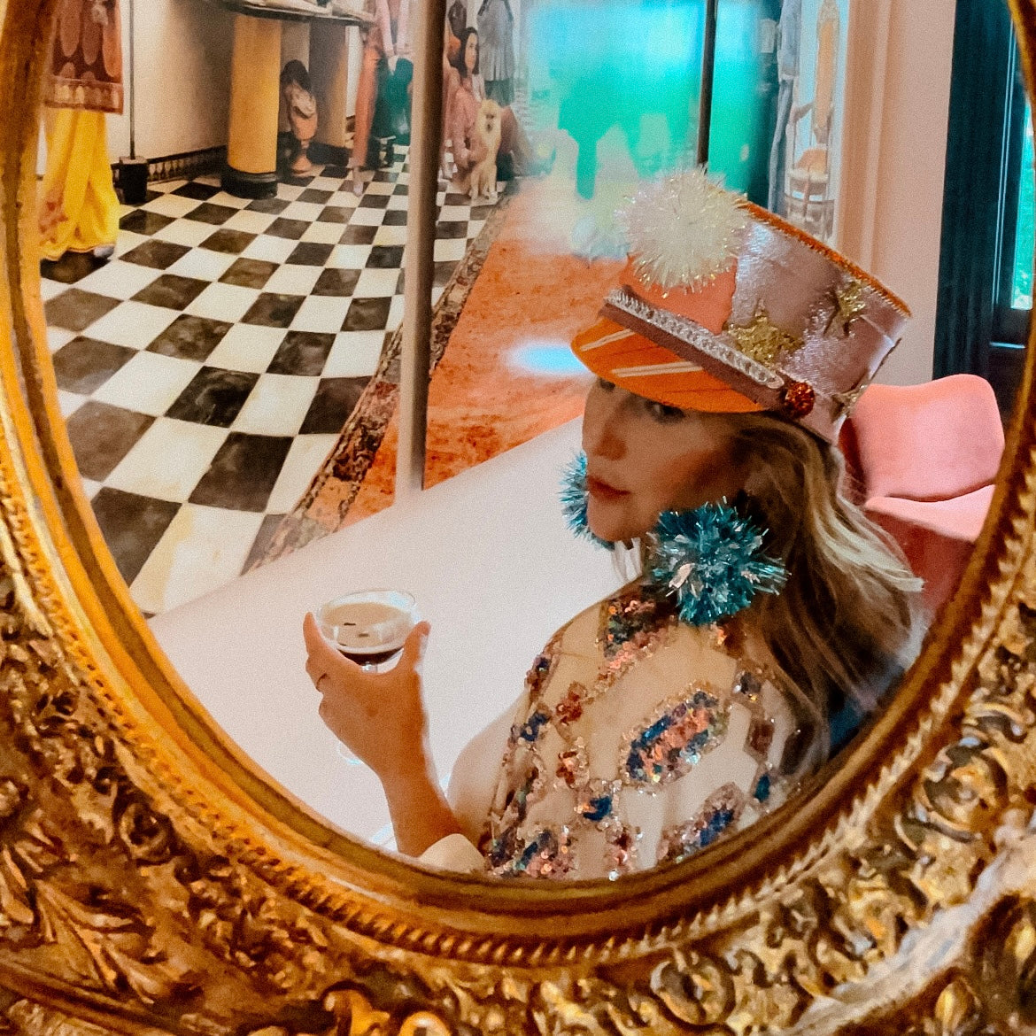 Aqua & Silver Pom Pom Earrings