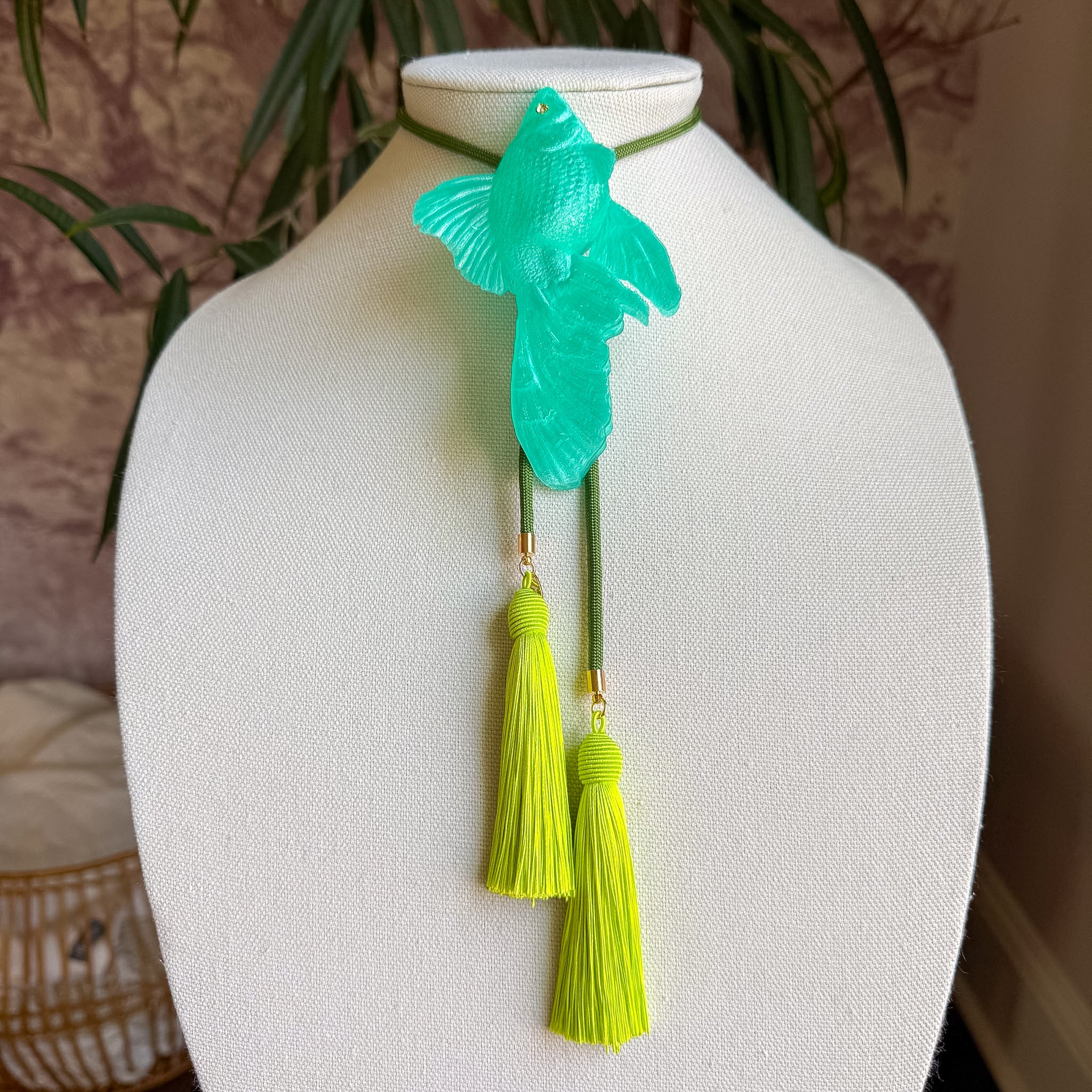 Goldfish Bolo Sea Glass with Olive & Lime