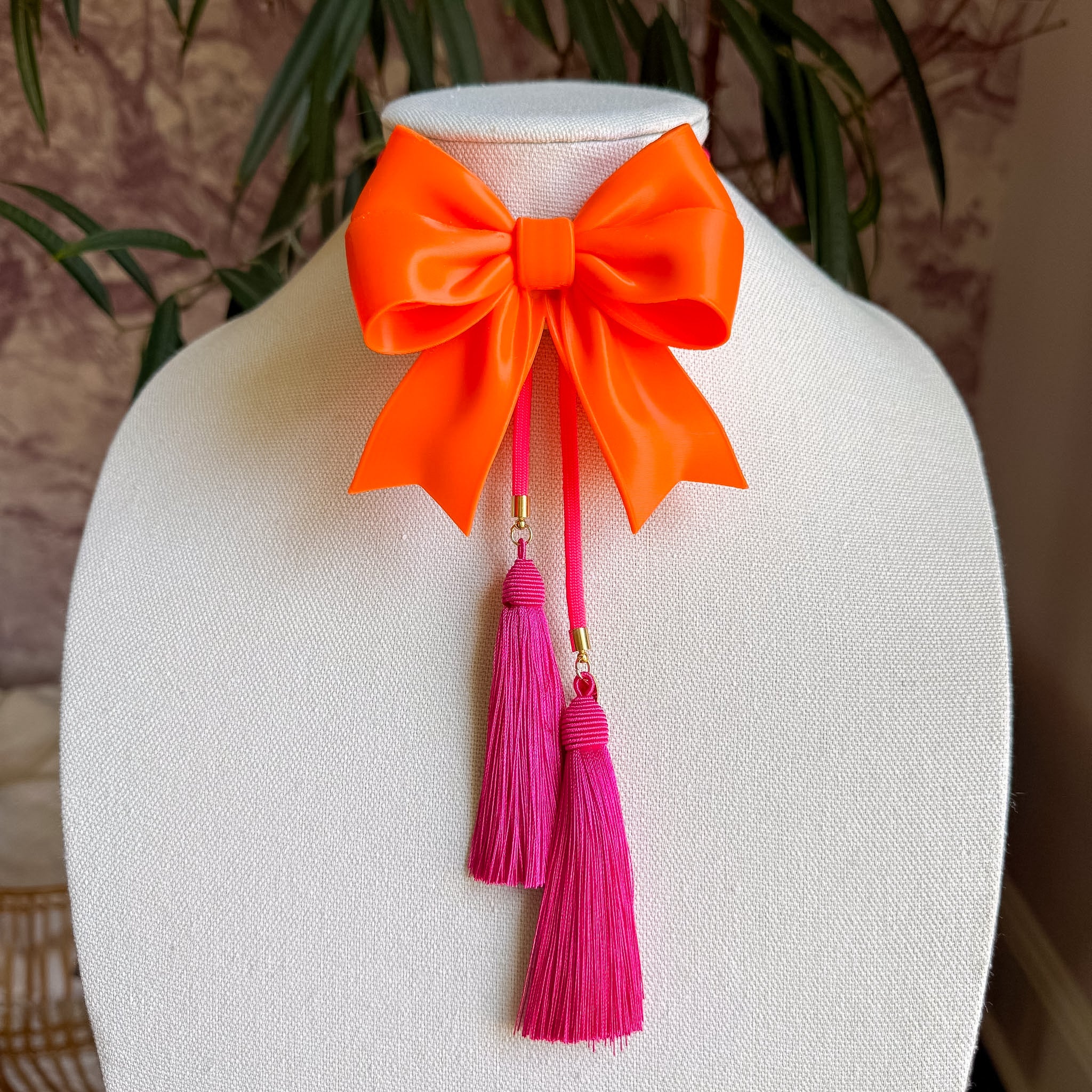 Ribbon Bow Bolo Orange Citrus with Neon Pink & Fuchsia