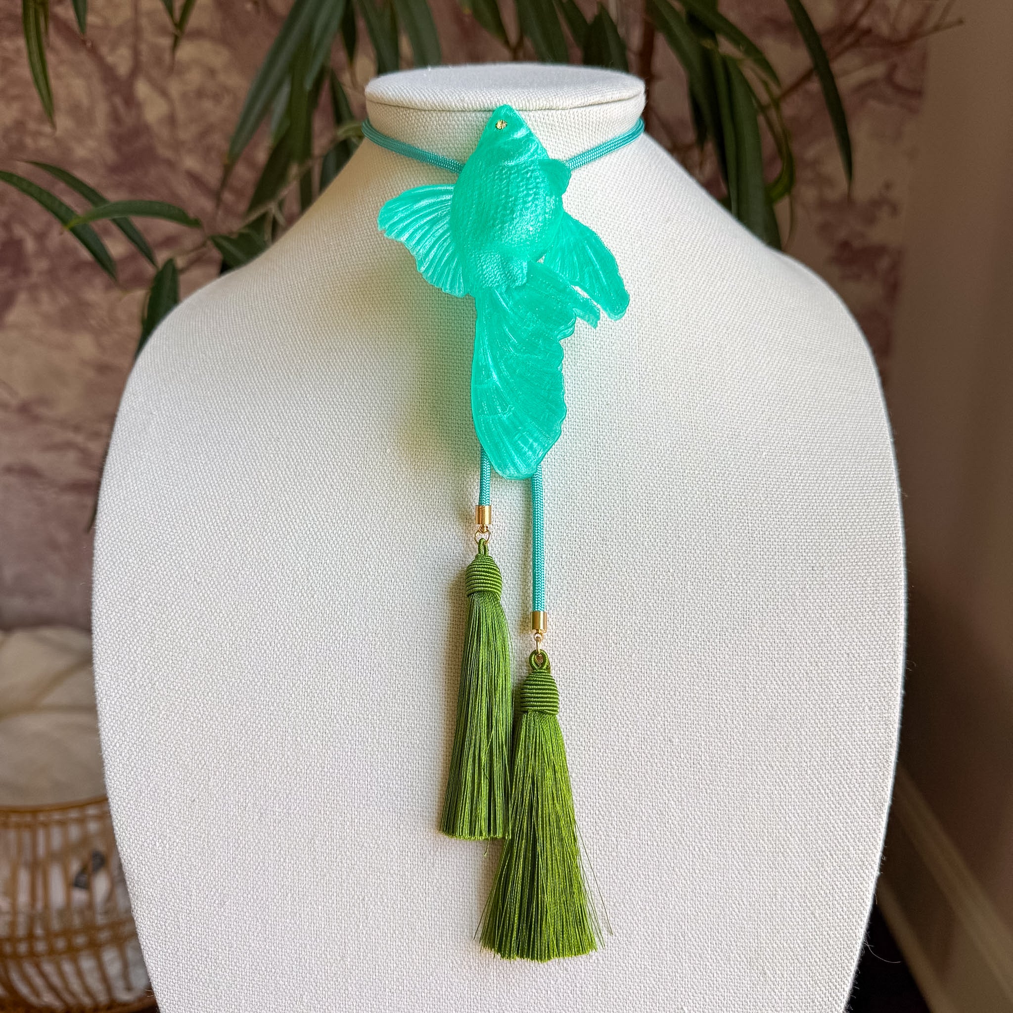Goldfish Bolo Sea Glass with Turquoise & Olive