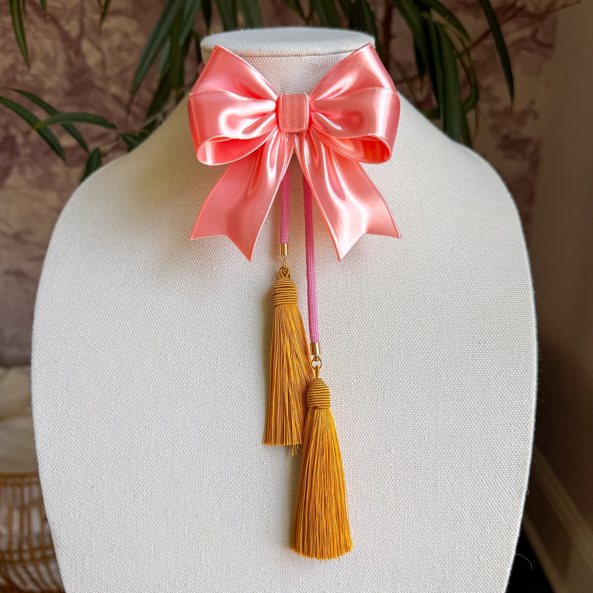 Ribbon Bow Bolo Sugar Pink with Bubblegum Pink & Golden Yellow