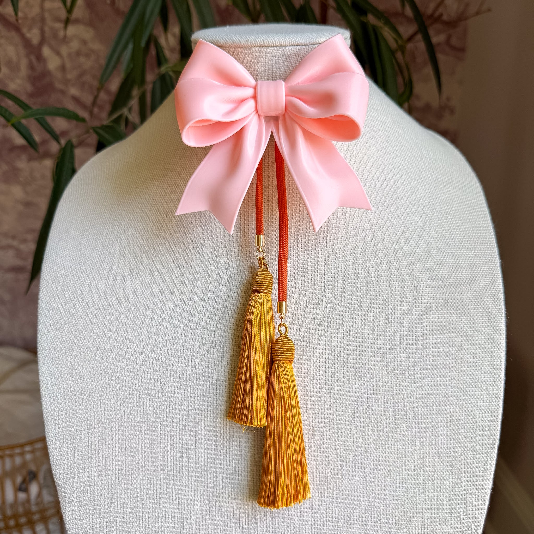 Ribbon Bow Bolo Blush Pink with Orange & Golden Yellow
