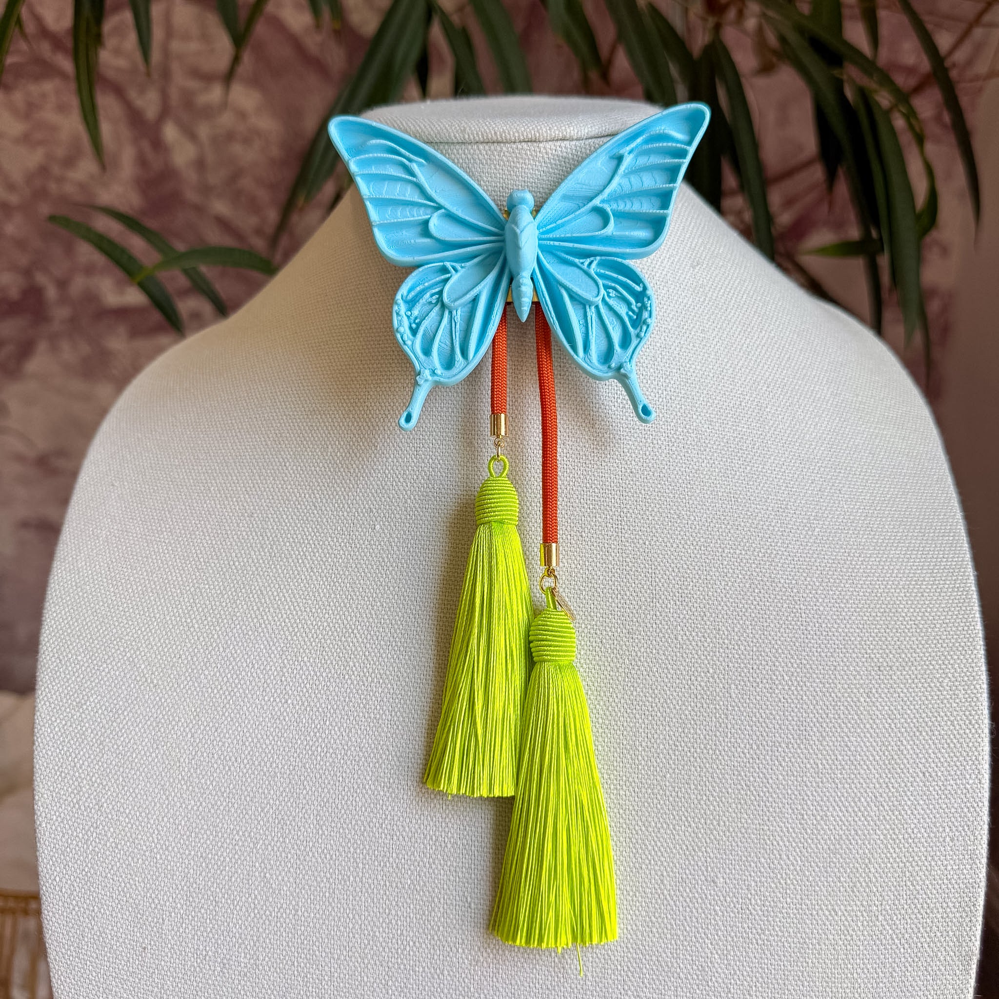 Butterfly Bolo Baby Blue with Orange & Lime Green