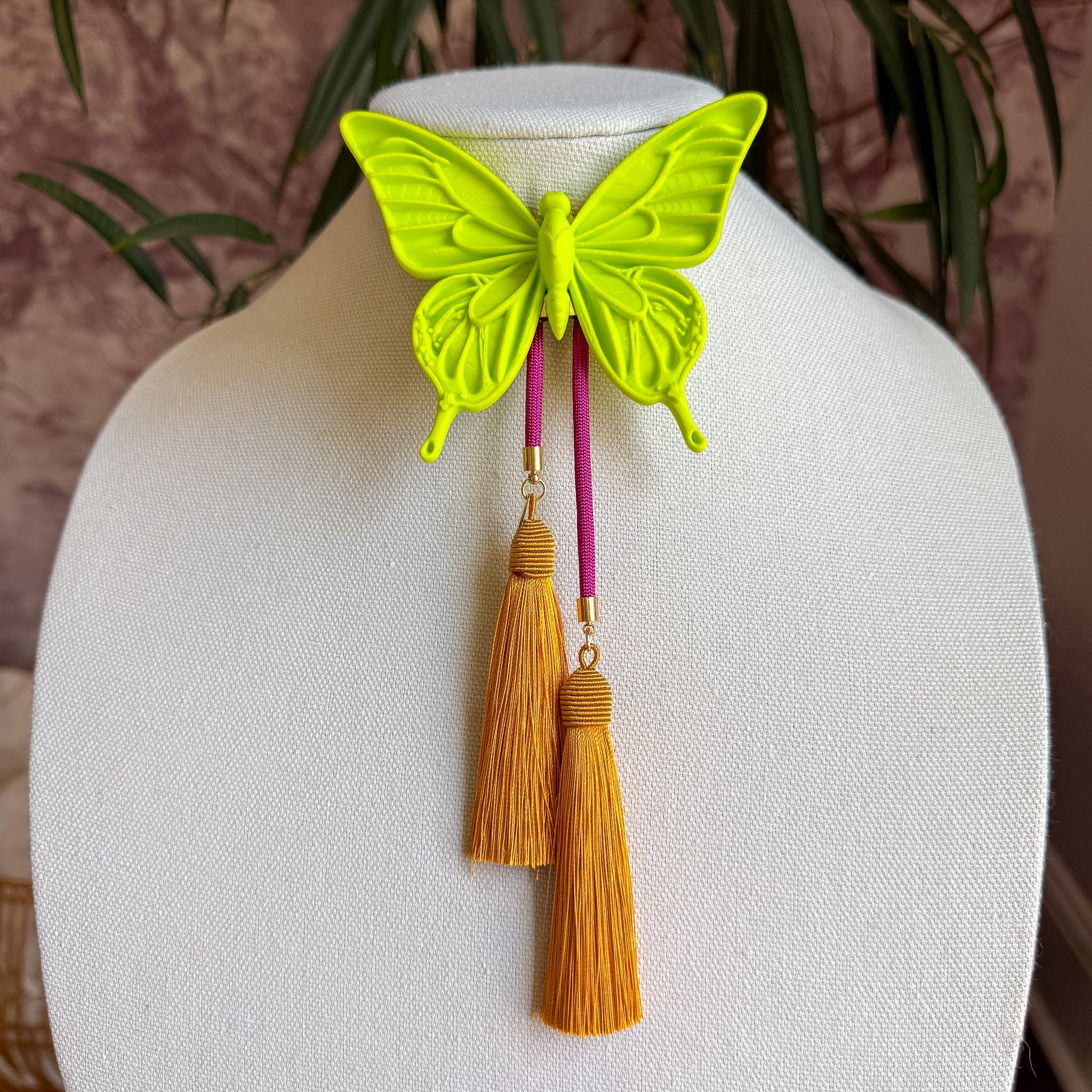 Butterfly Bolo Lime Green with Fuchsia & Golden Yellow