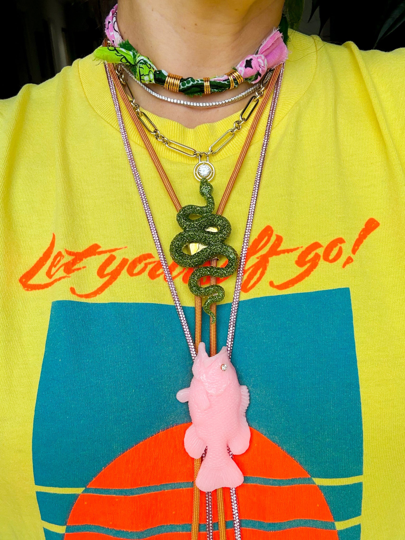 Bandana Necklace in Green Pink