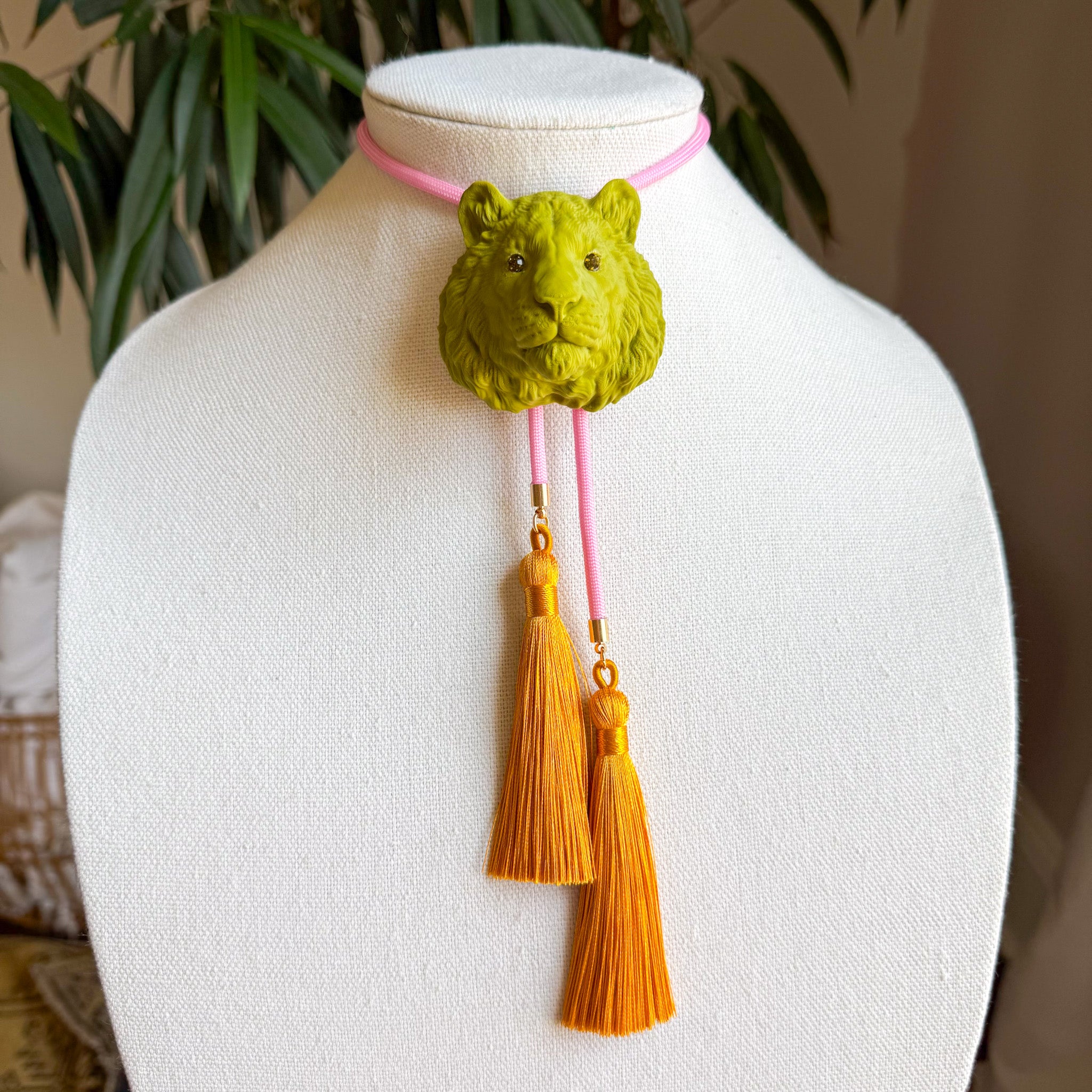 Tiger Bolo Olive Green with Bubblegum Pink & Golden Yellow