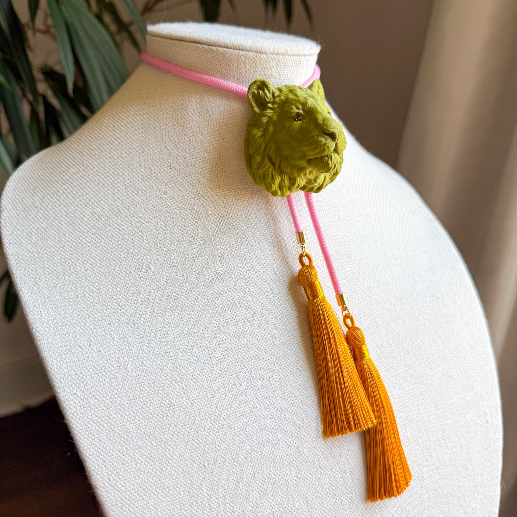 Tiger Bolo Olive Green with Bubblegum Pink & Golden Yellow