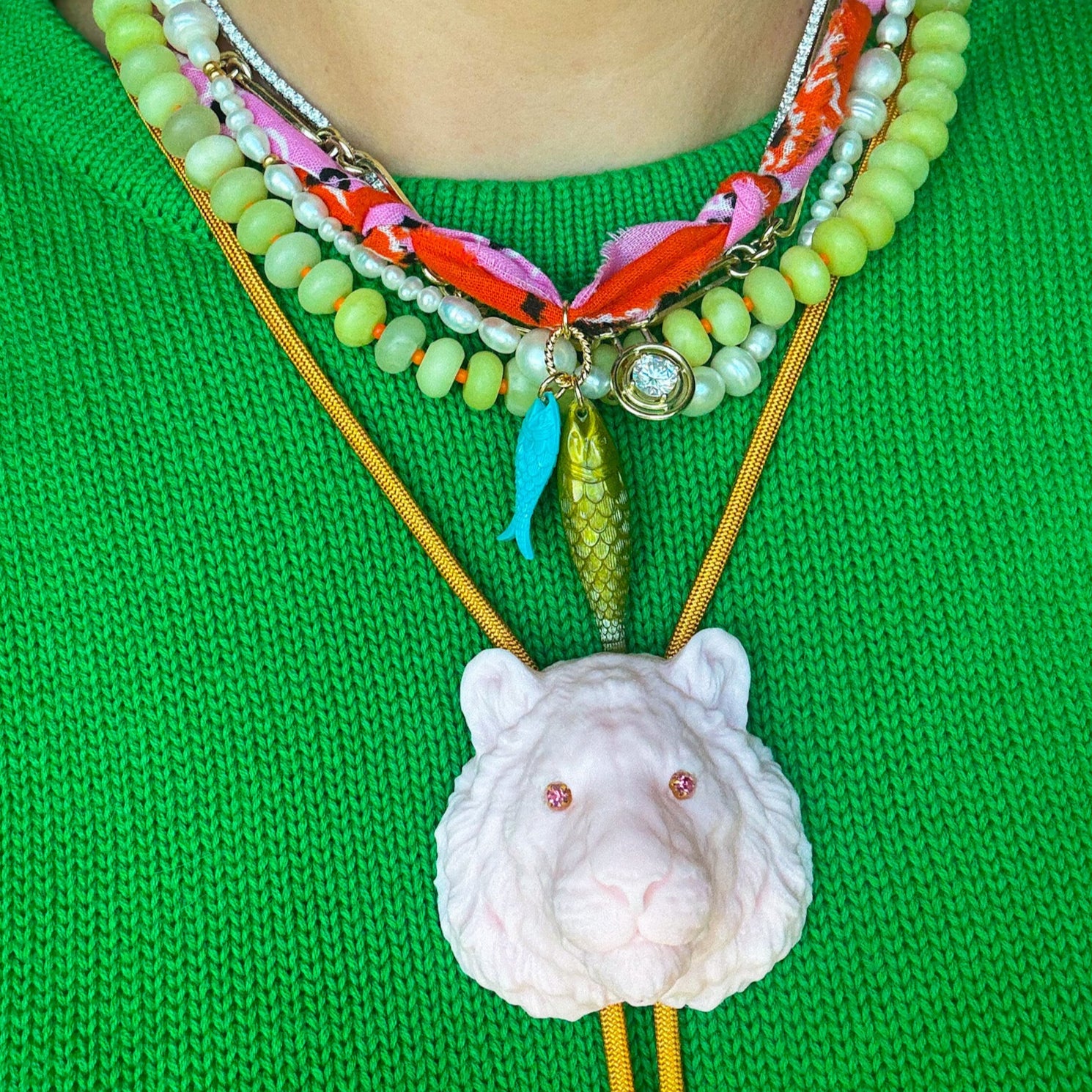 Fishy Bandana Necklace in Orange Pink