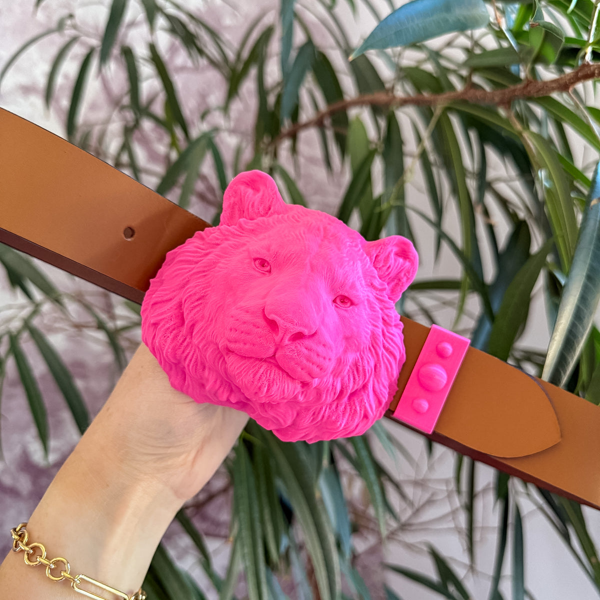 Tiger Belt Buckle Flamingo Pink