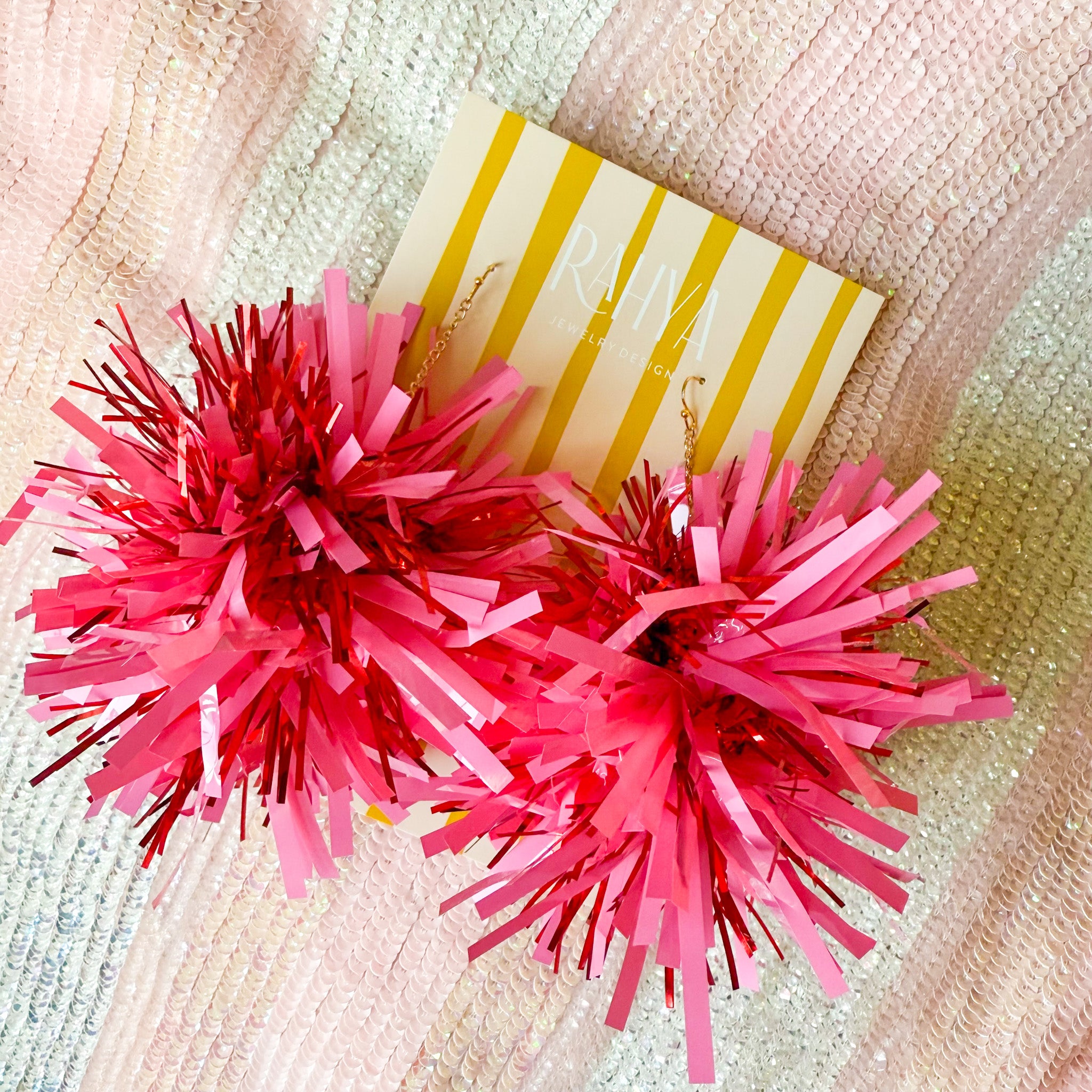 Pink & Red Mixed Pom Pom Earrings