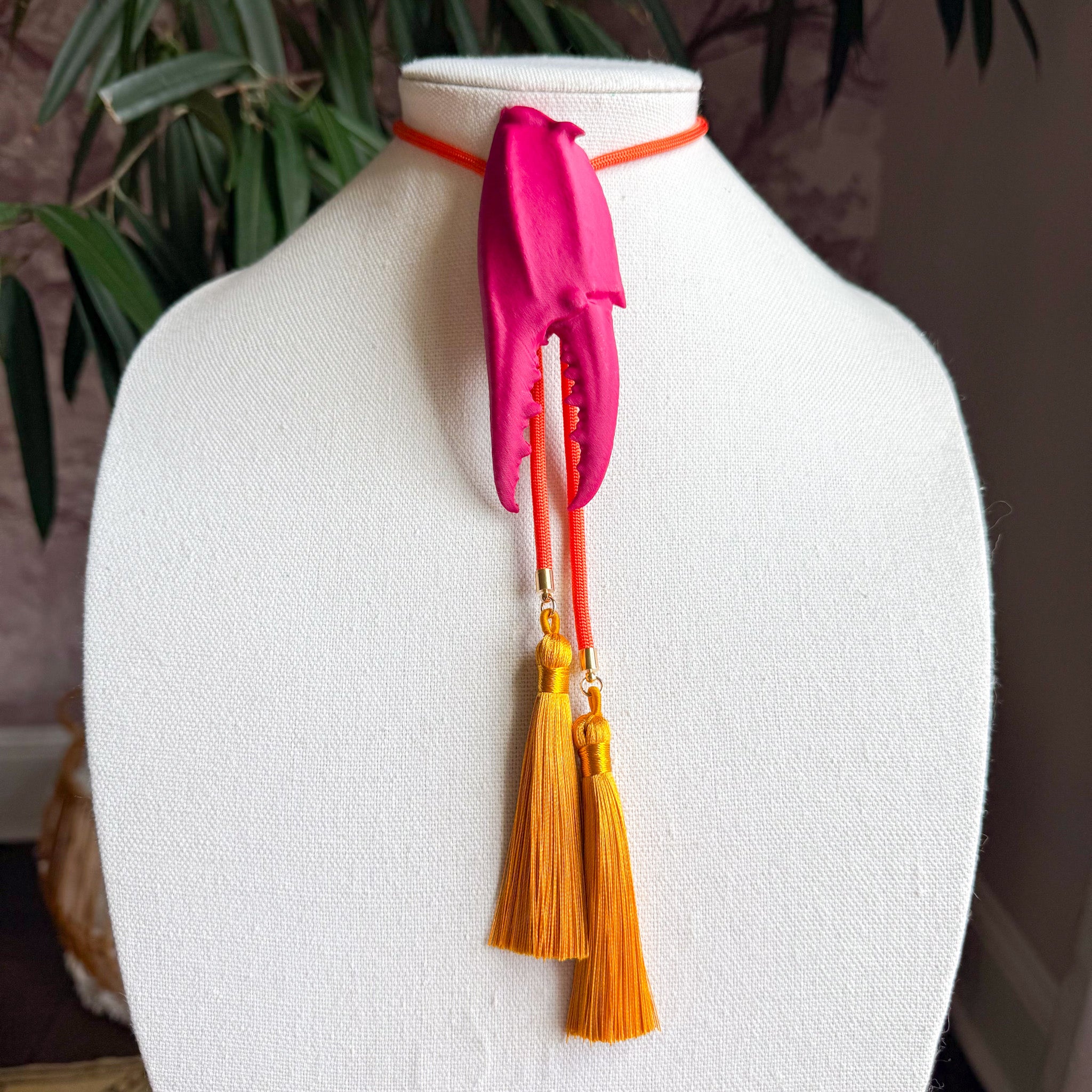 Crab Claw Bolo Raspberry Pink with Burnt Orange & Golden Yellow